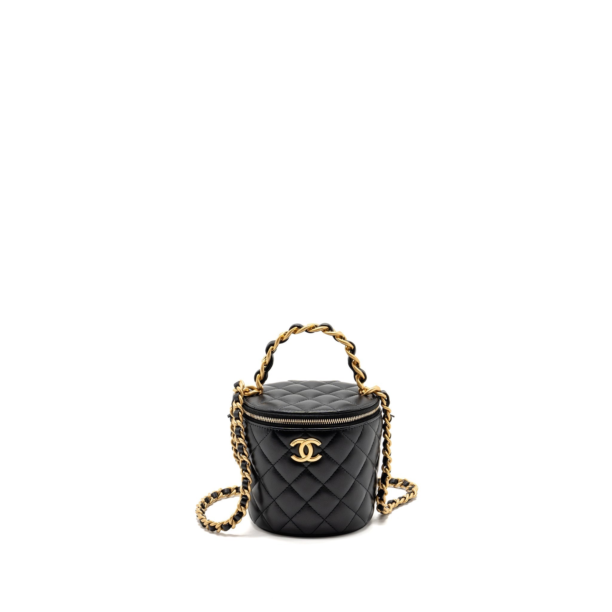CHANEL Afternoon Tea Top Handle Vanity Case With Chain Lambskin Black  (Microchip)