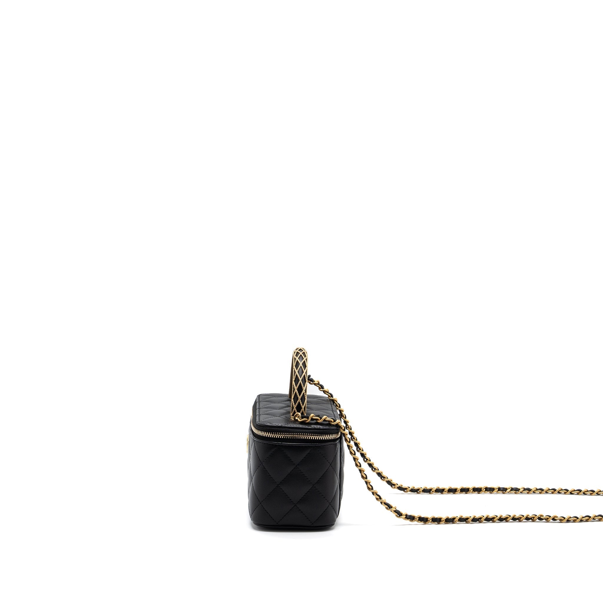 Chanel Detail Top Handle Long Vanity With Chains Lambskin Black (Microchip)