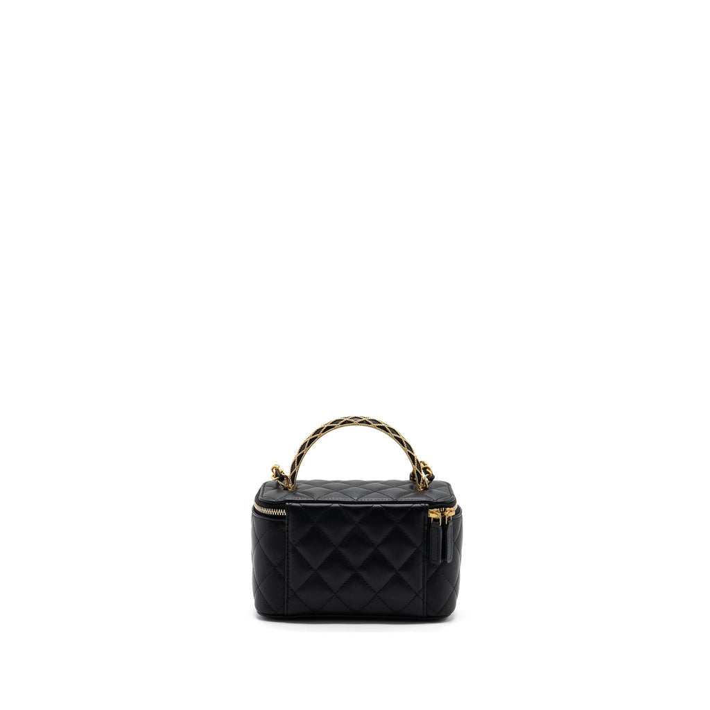 Chanel Detail Top Handle Long Vanity With Chains Lambskin Black (Microchip)