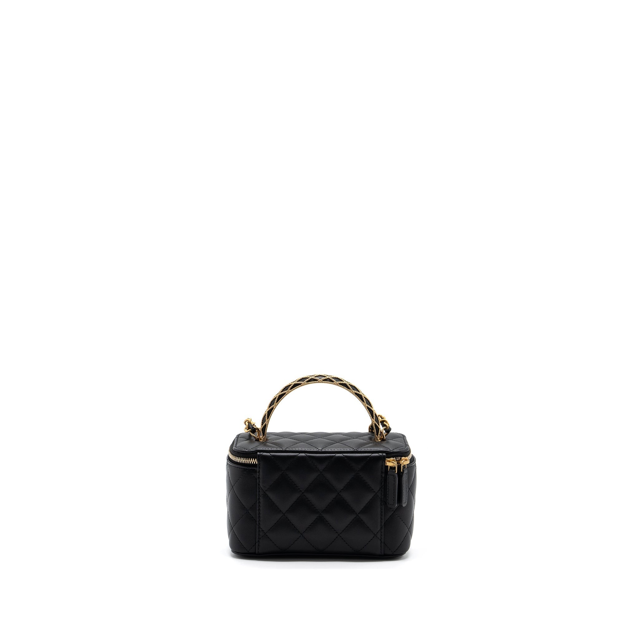 Chanel Detail Top Handle Long Vanity With Chains Lambskin Black (Microchip)