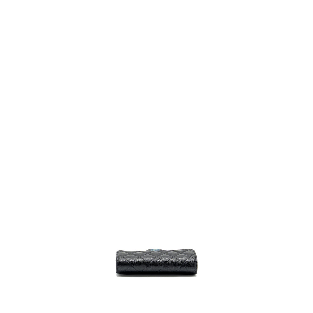 Chanel quilted medium flap compact wallet caviar black  (microchip)