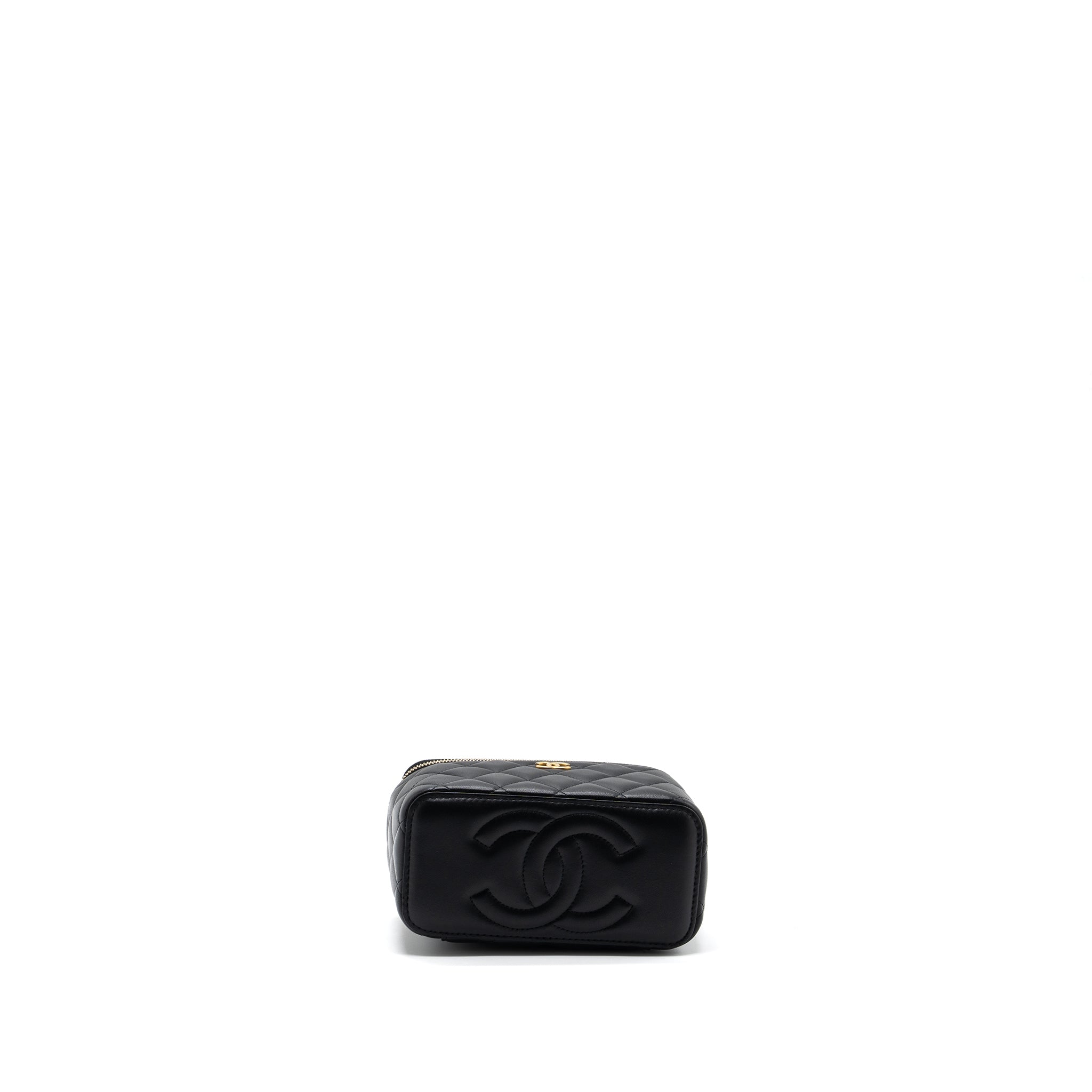 Chanel Top Handle Long Vanity With Chain Lambskin Black (Microchip)
