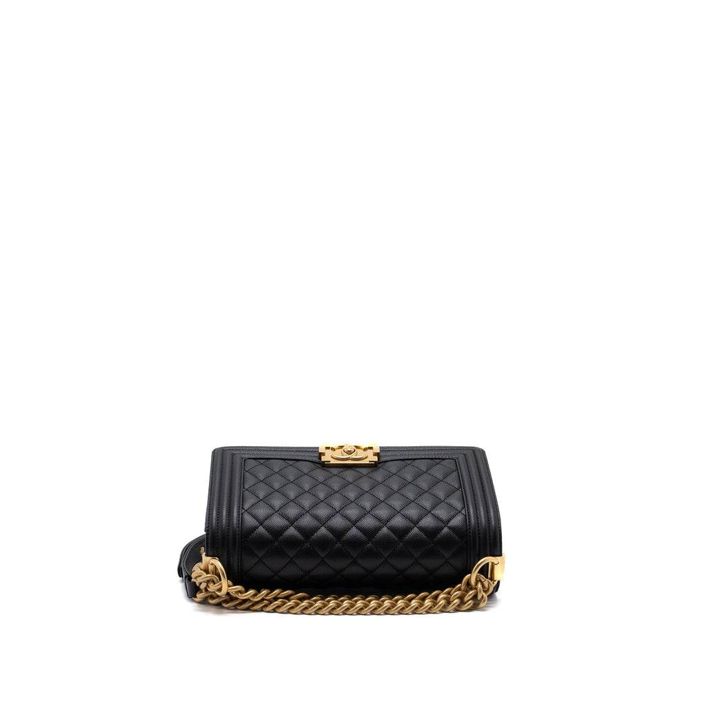 Chanel Medium Classic Boy Bag Caviar Black Brushed  (microchip)