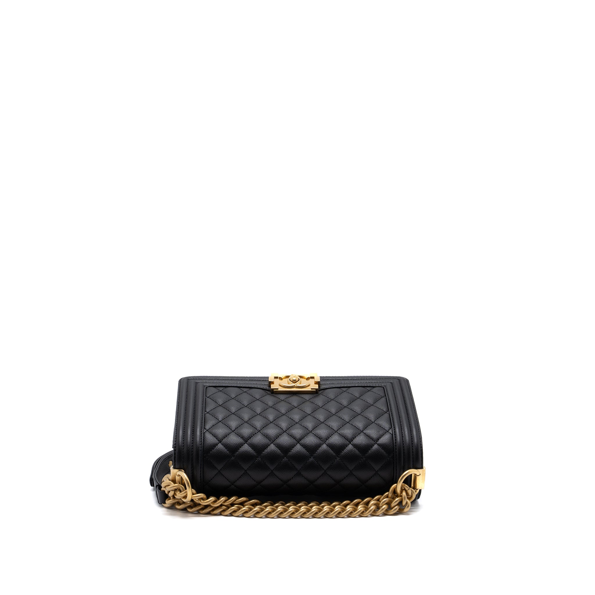 Chanel Medium Classic Boy Bag Caviar Black Brushed  (microchip)