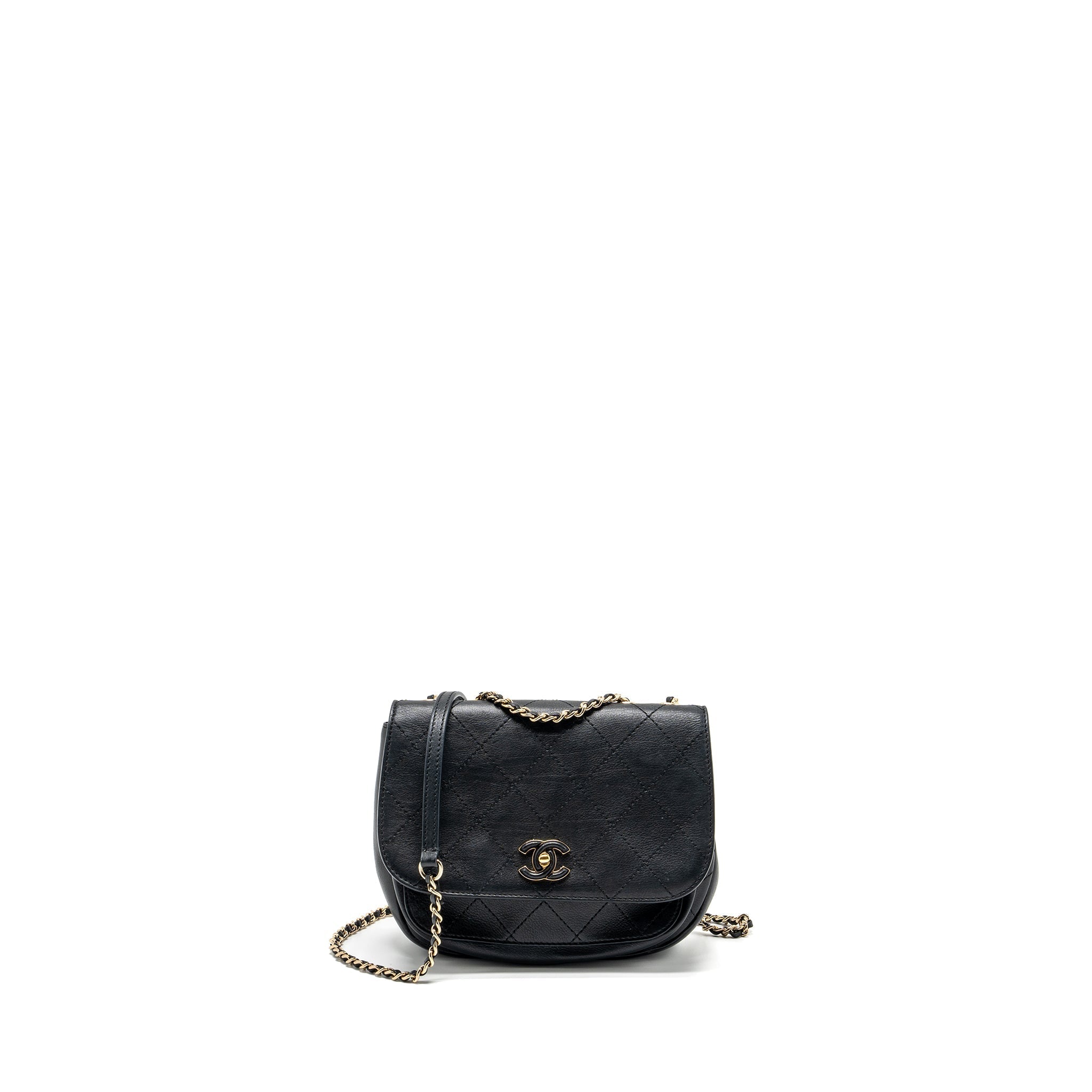 Chanel half moon quilted flap bag Grained Calfskin black