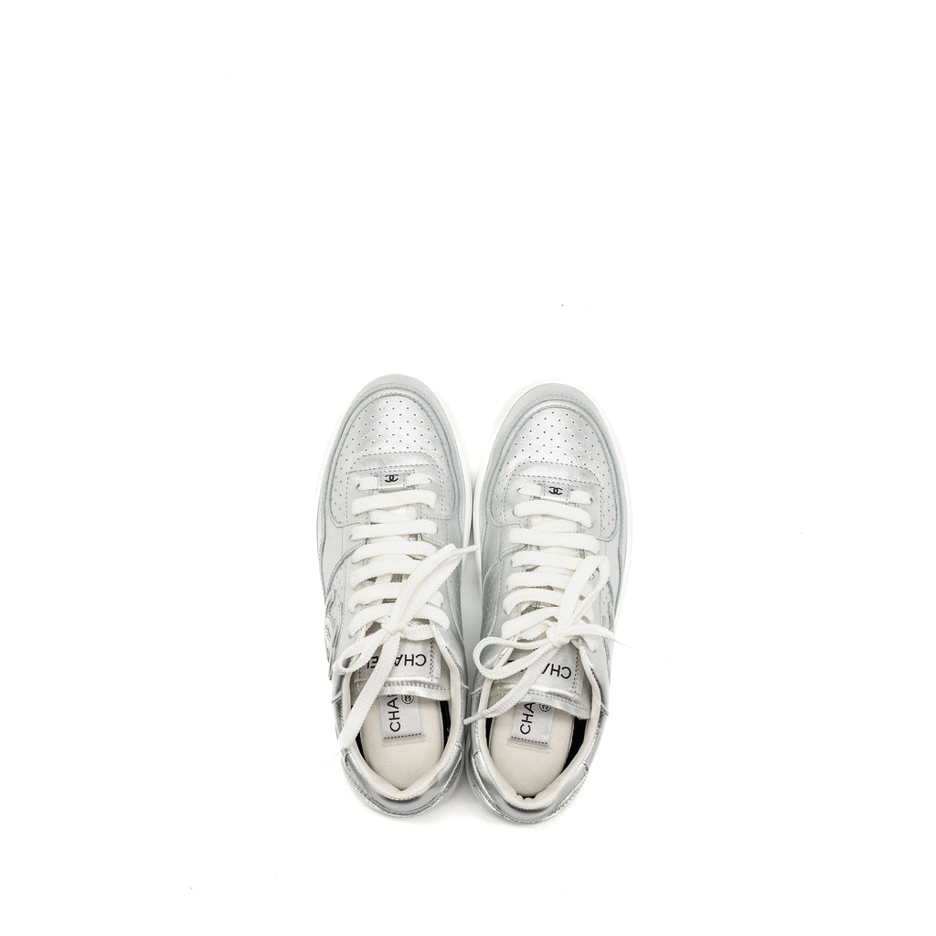 Chanel SIze 38 24c Sneaker Calfskin Silver