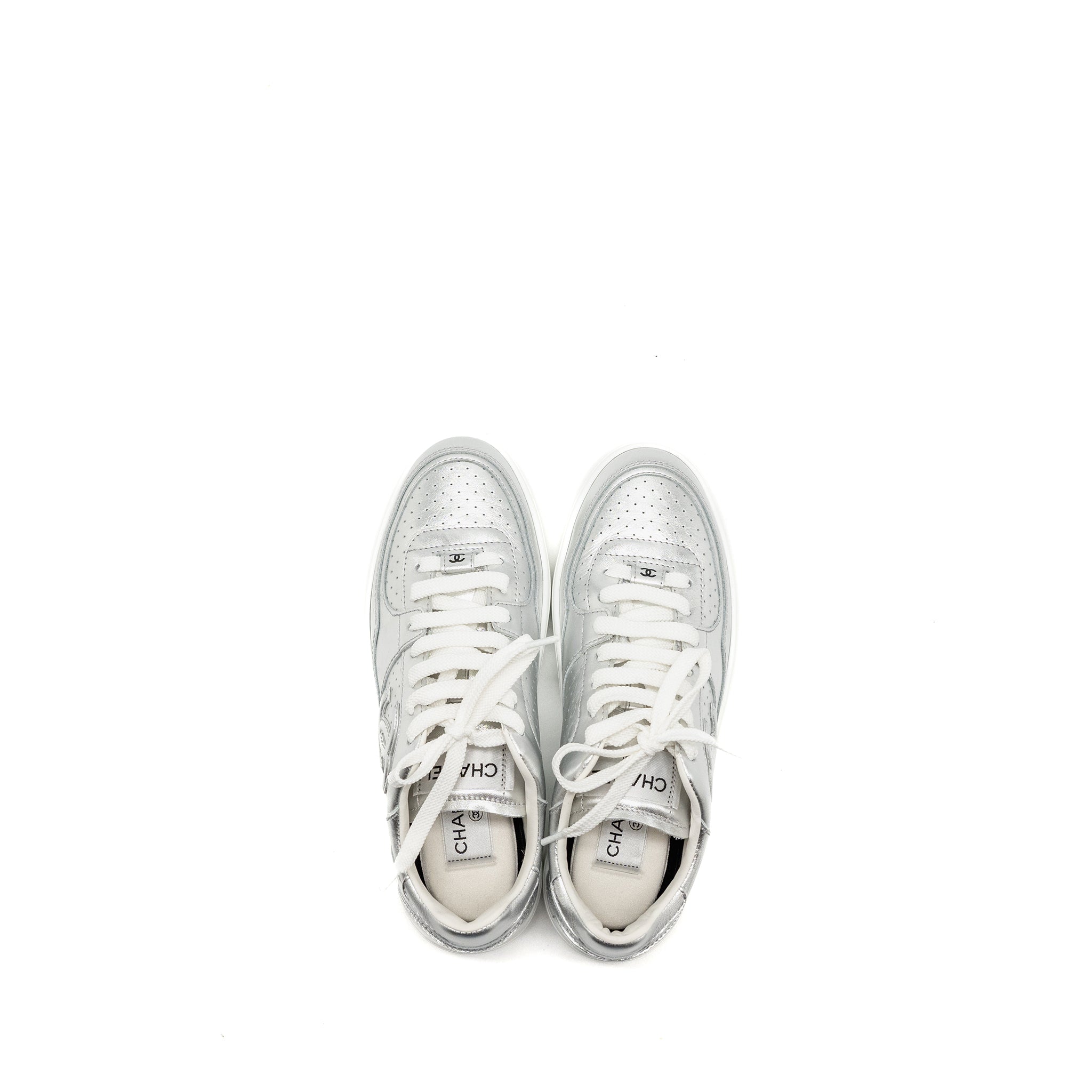 Chanel SIze 38 24c Sneaker Calfskin Silver