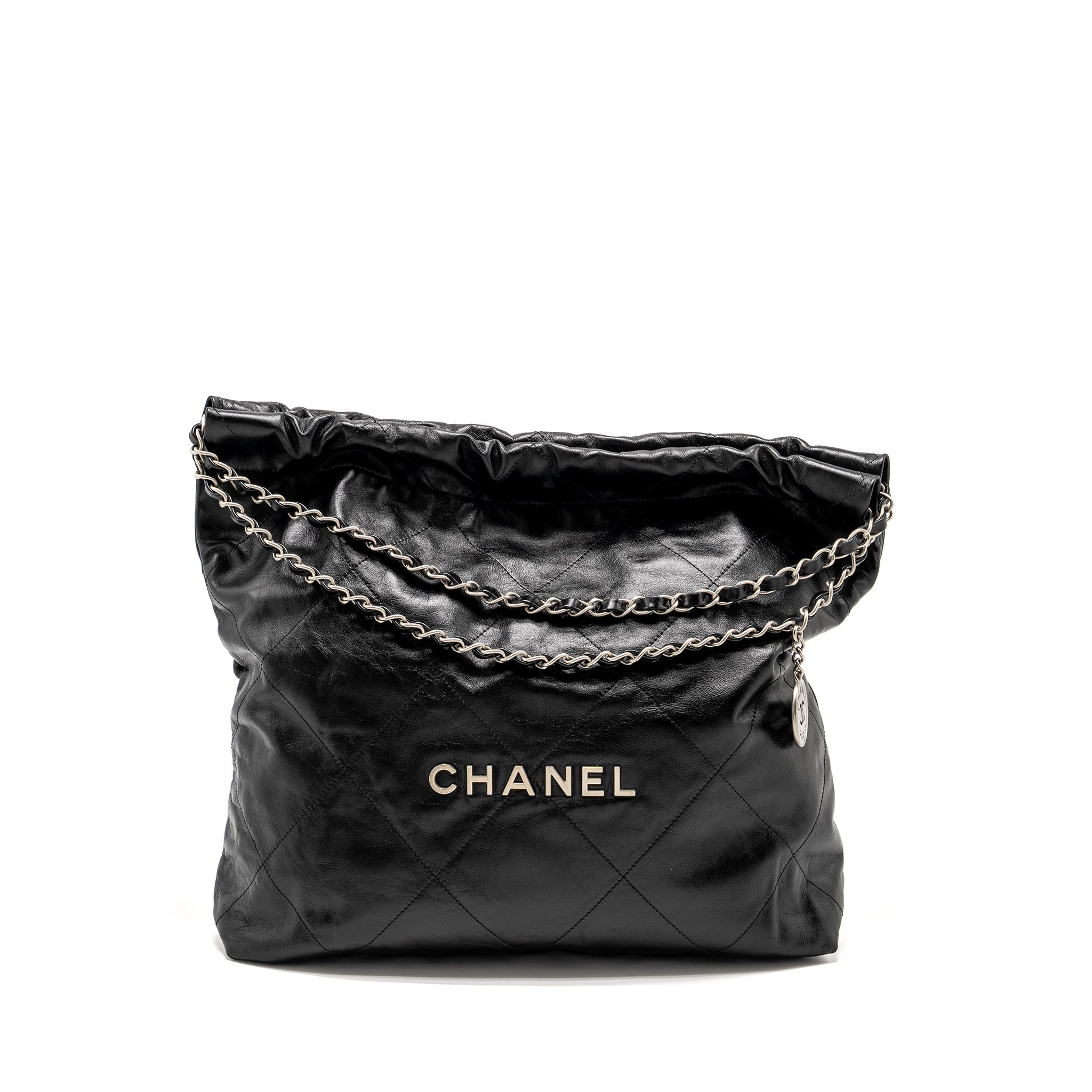 Chanel Medium 22 Shiny Calfskin Black  (microchip)