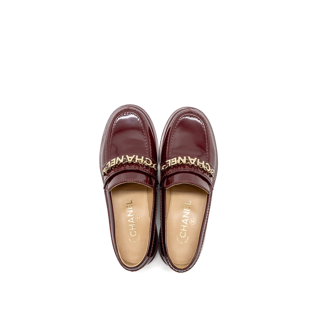 Chanel Size 36 Letter Loafers Patent Leather Burgundy L
