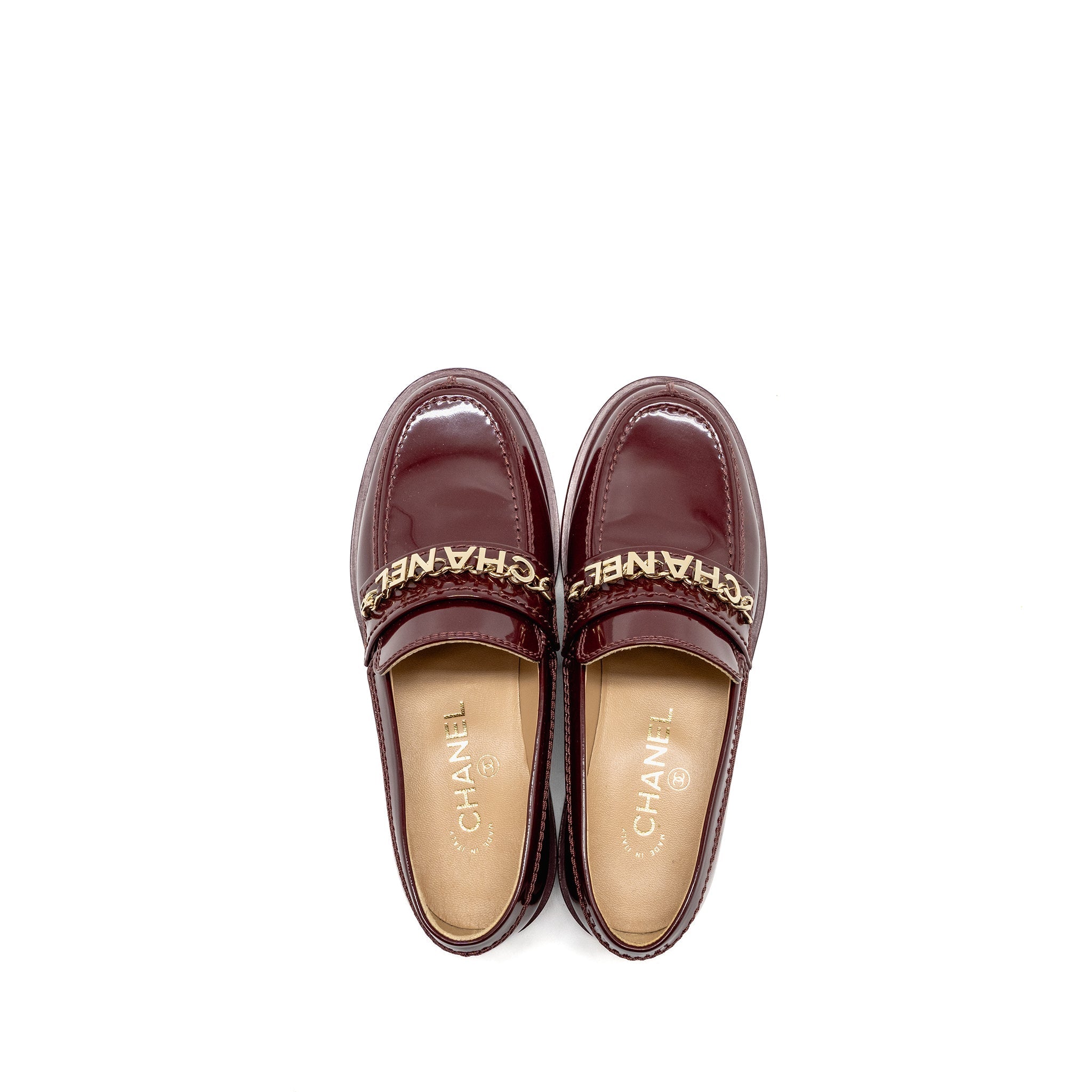 Chanel Size 36 Letter Loafers Patent Leather Burgundy L