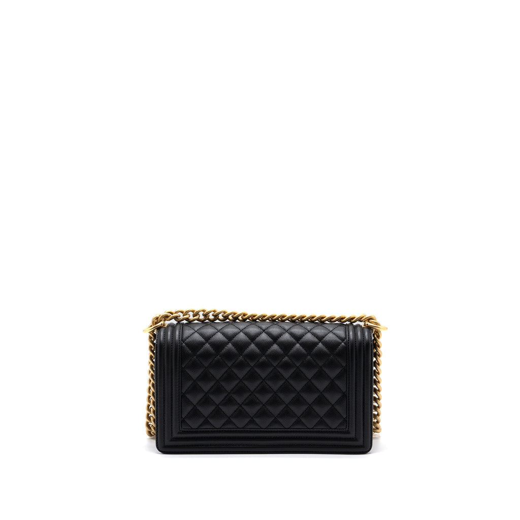 Chanel Medium Classic Boy Bag Caviar Black Brushed  (microchip)