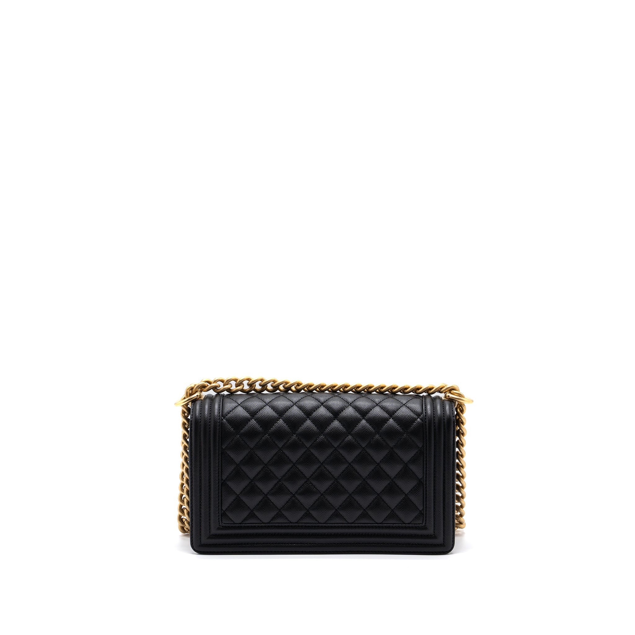 Chanel Medium Classic Boy Bag Caviar Black Brushed  (microchip)