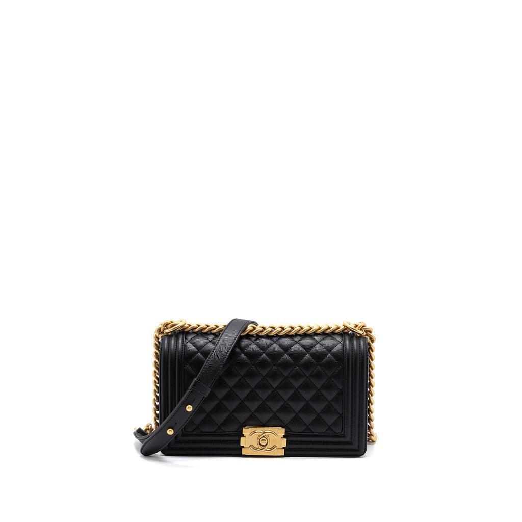 Chanel Medium Classic Boy Bag Caviar Black Brushed  (microchip)