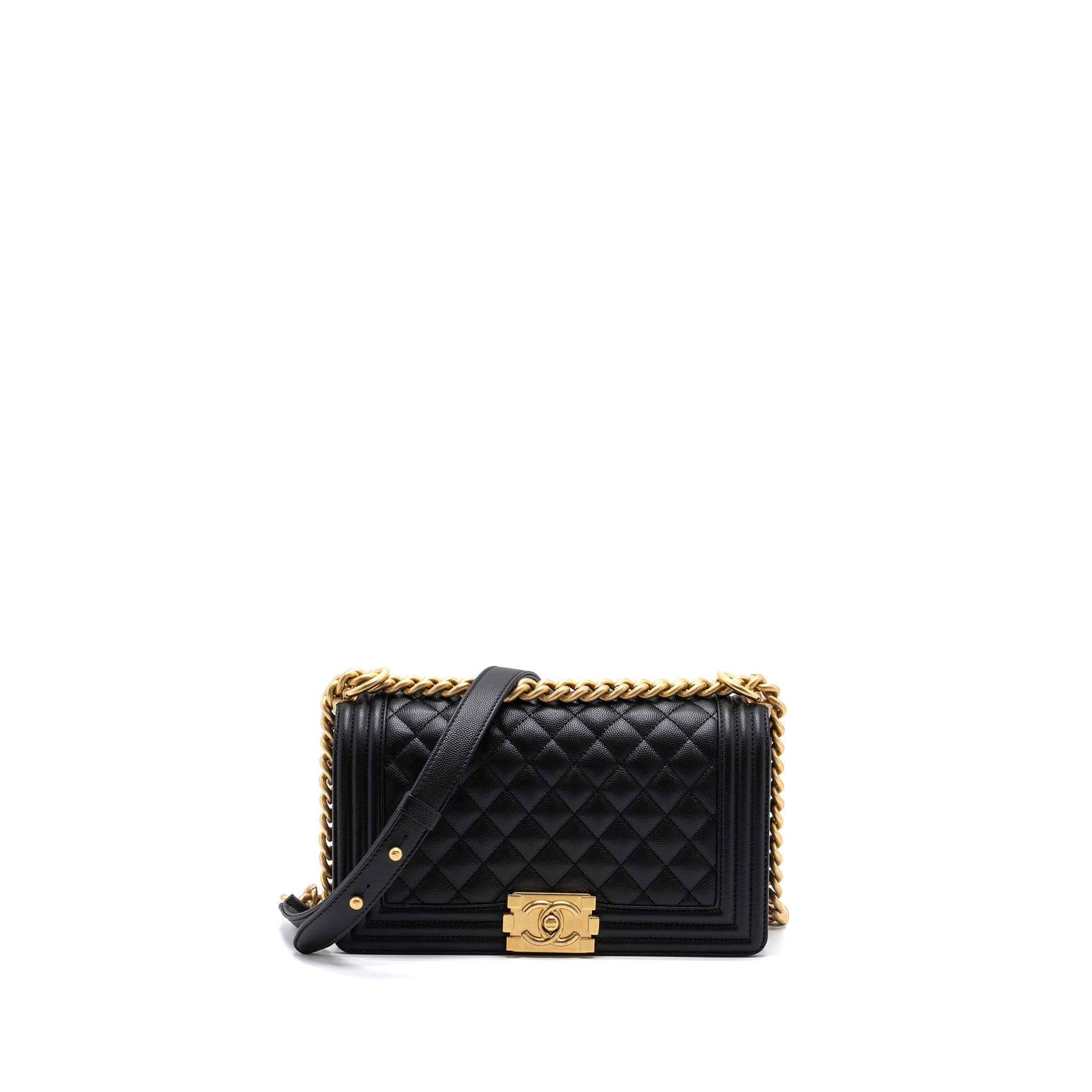 Chanel Medium Classic Boy Bag Caviar Black Brushed  (microchip)
