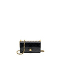 Chanel Quilted Pearl Long Wallet on Chain Goatskin Black