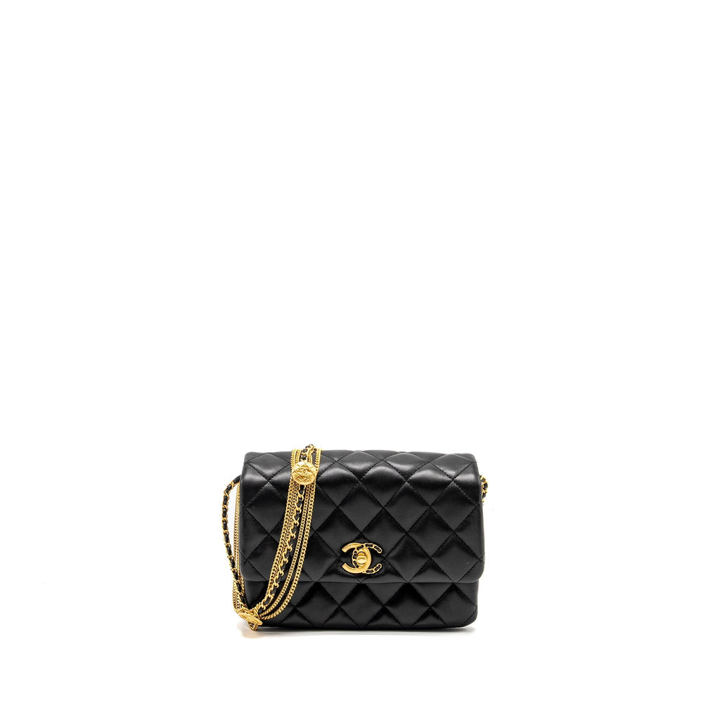 Chanel 22A Button on chain Flap Bag Lambskin Black  (Microchip)