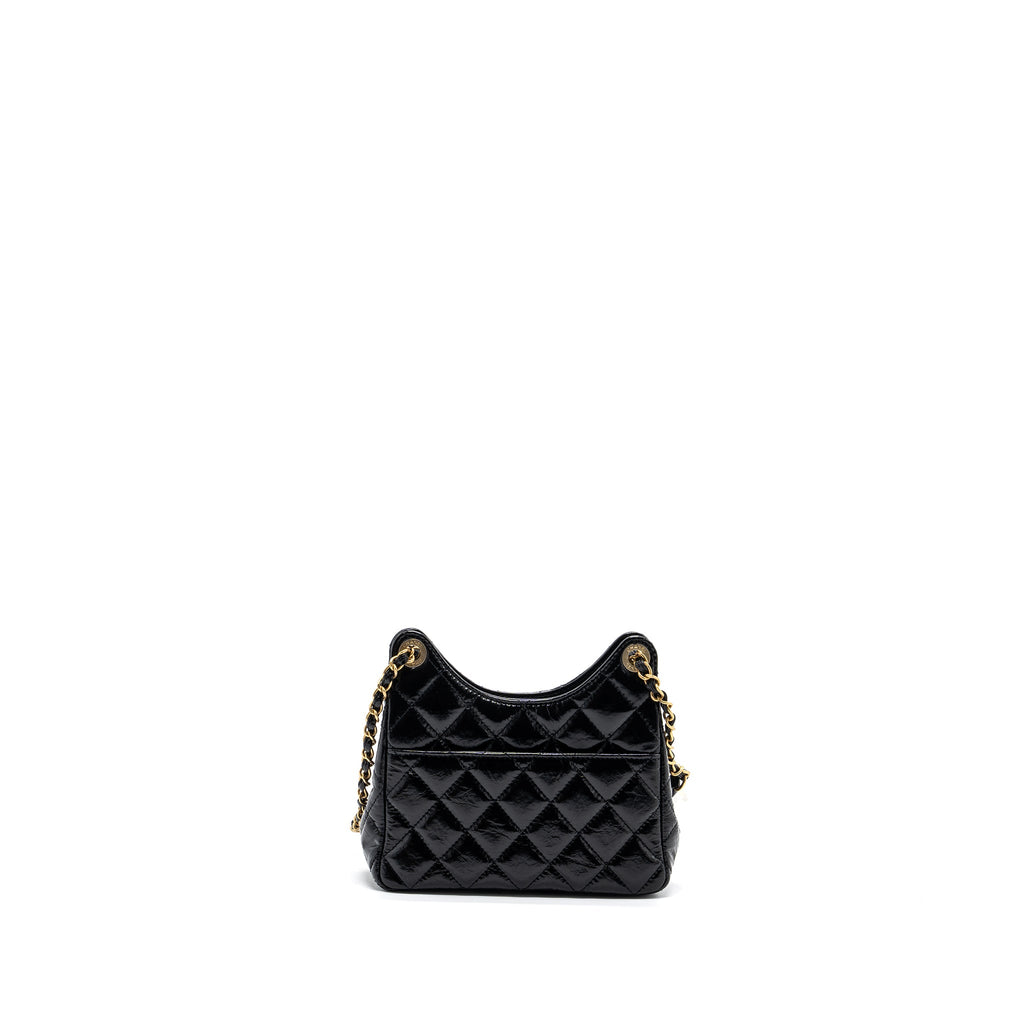 Chanel 23C Small HOBO Bag Shiny Calfskin Black  (Microchip)