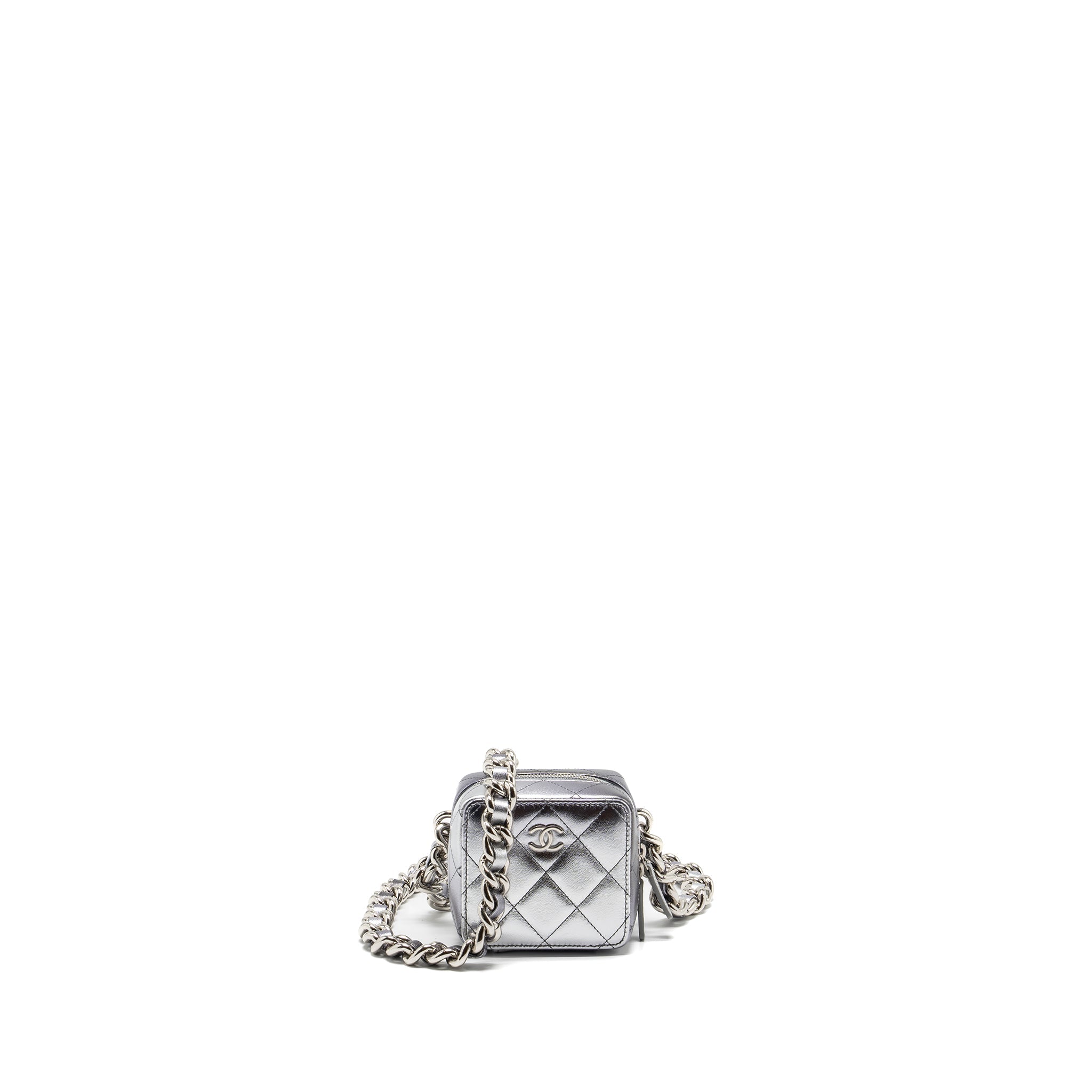 Chanel 22c coco punk purse with giant chain lambskin metallic silver/black