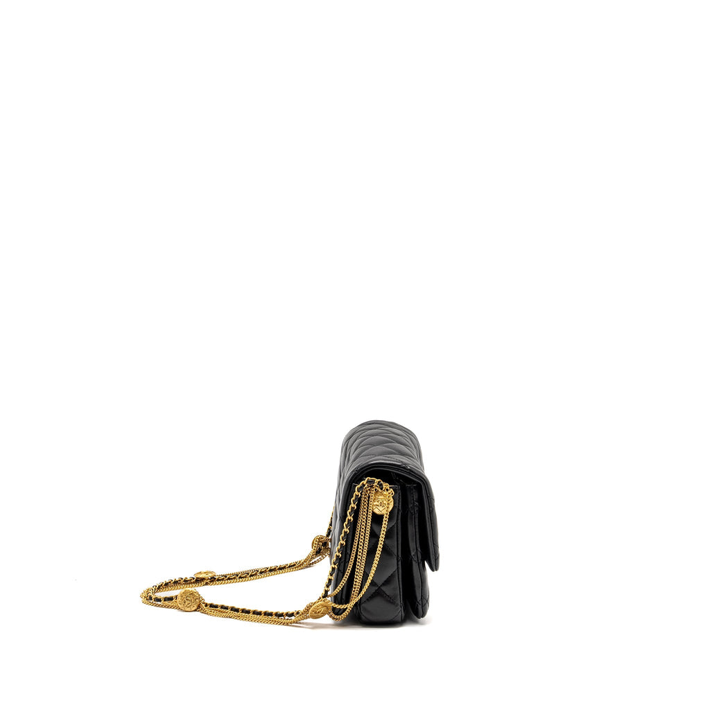 Chanel 22A Button on chain Flap Bag Lambskin Black  (Microchip)