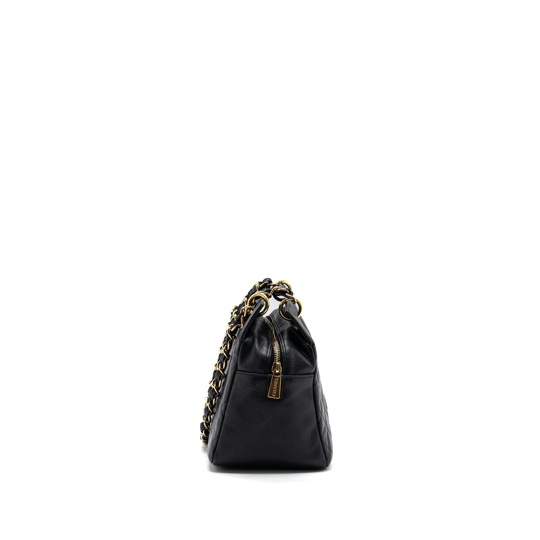 Chanel CC logo small shopping tote bag caviar black