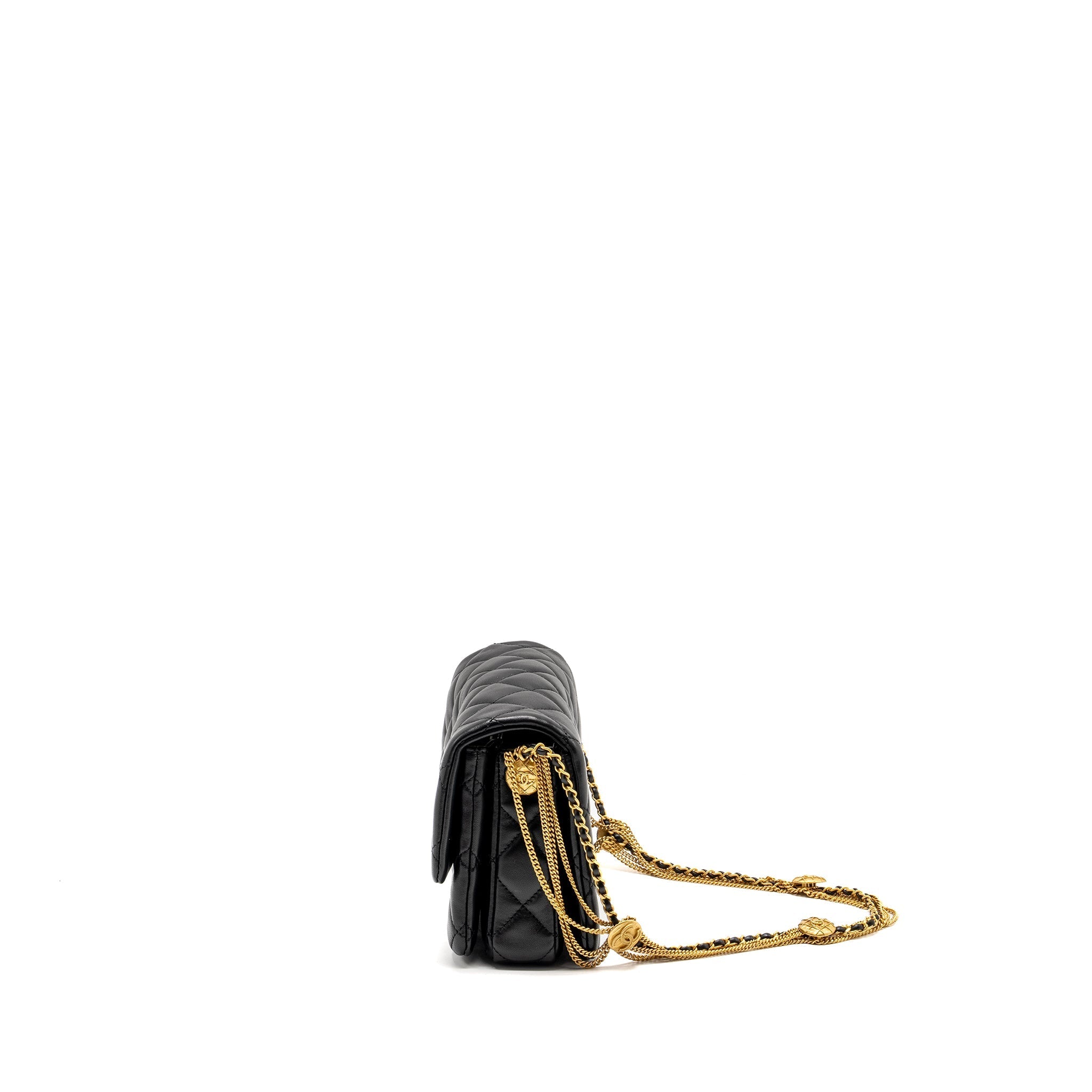Chanel 22A Button on chain Flap Bag Lambskin Black  (Microchip)