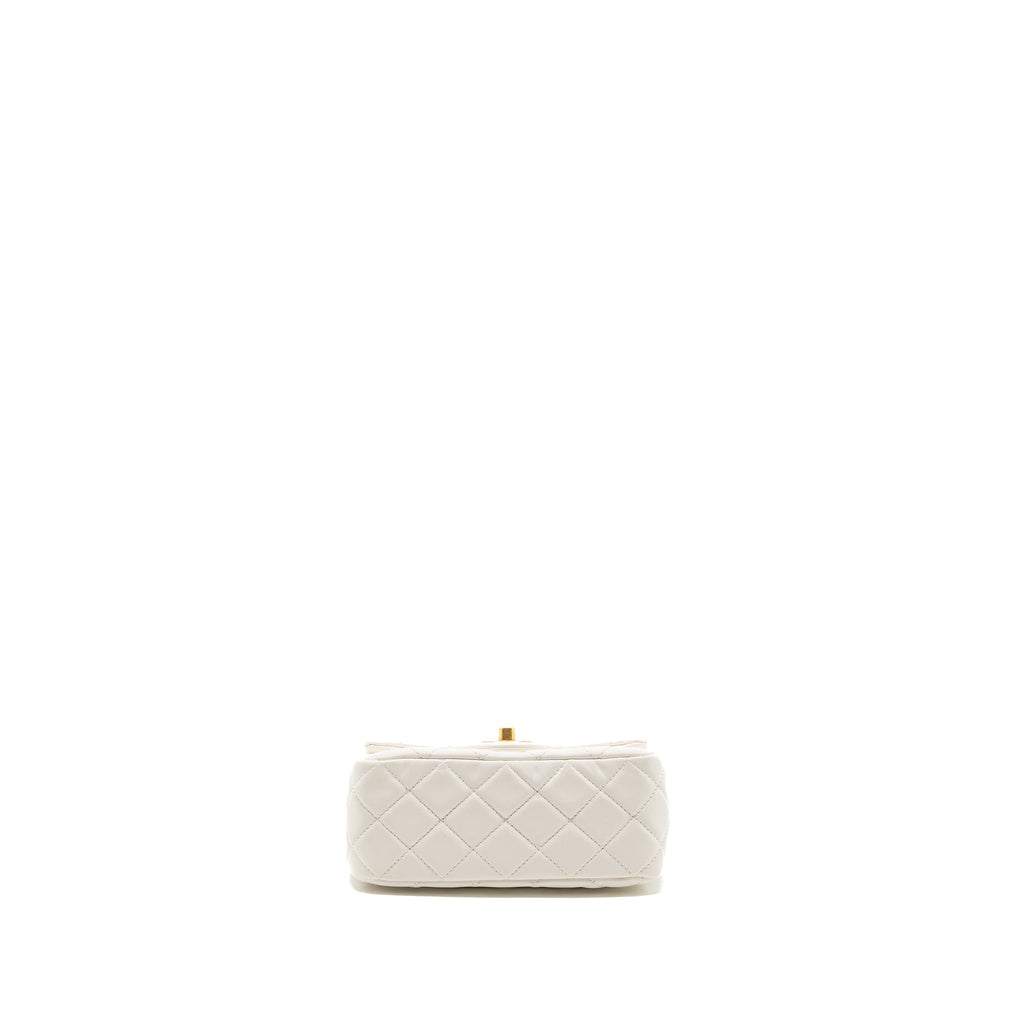 Chanel Pearl crush mini square flap bag lambskin white  (microchip)