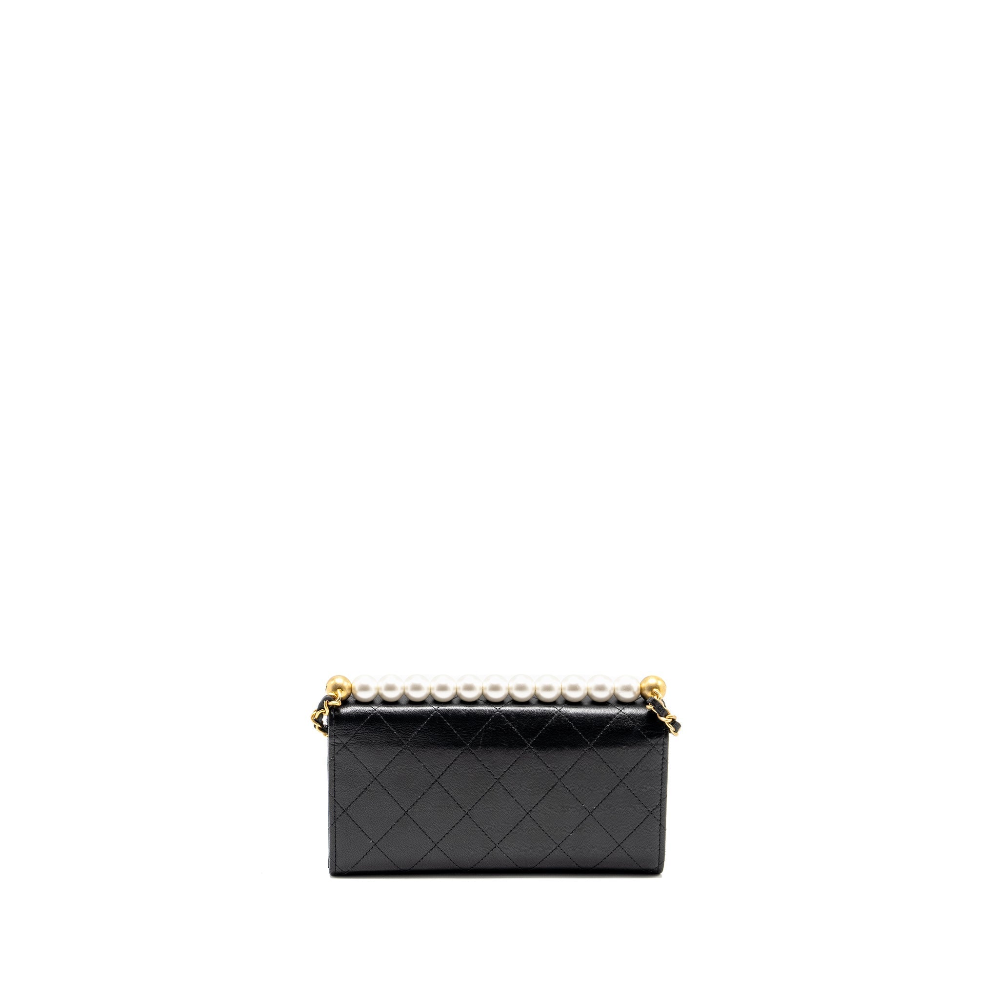 Chanel Quilted Pearl Long Wallet on Chain Goatskin Black