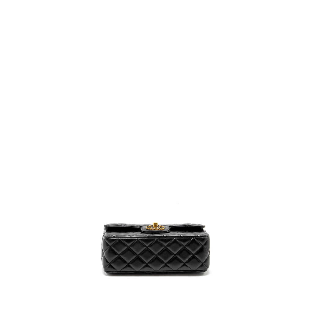 Chanel Detailed Top Handle Flap Bag Lambskin Black  (Microchip)