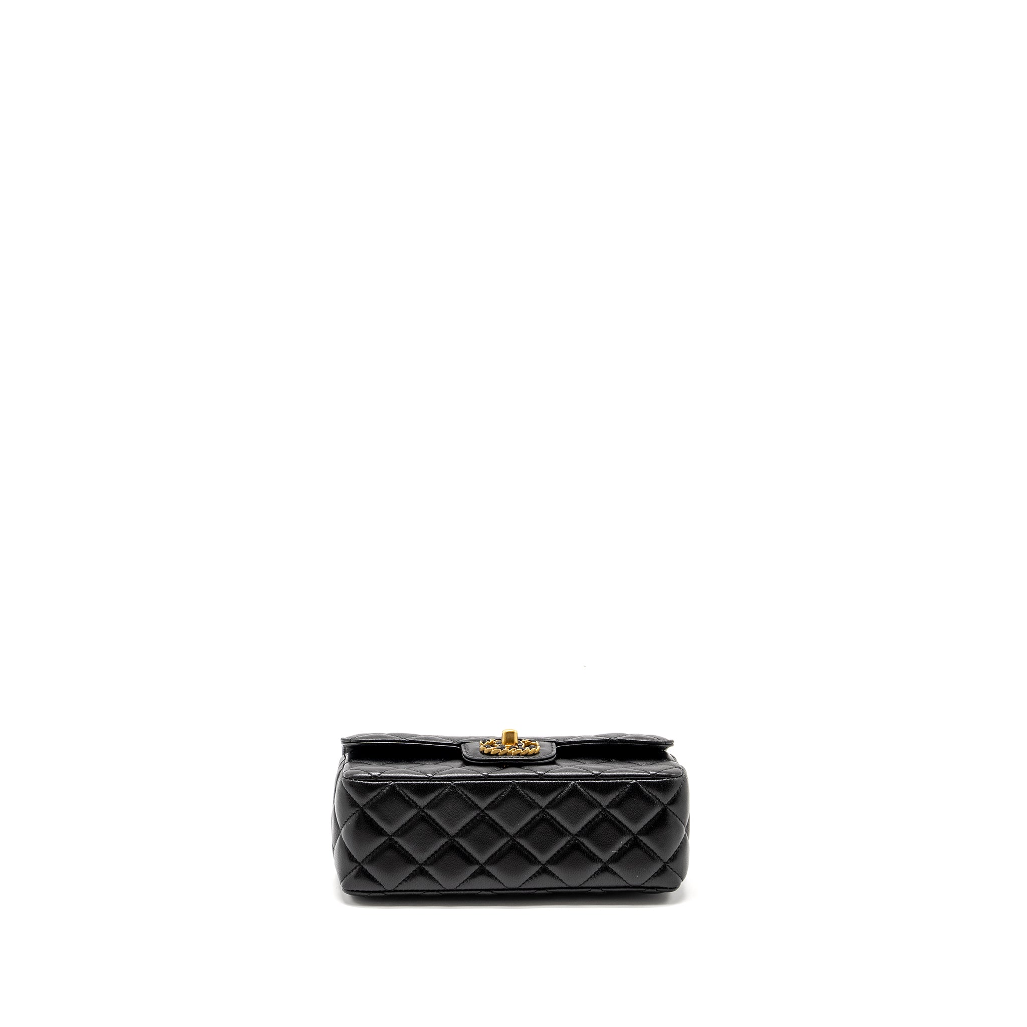 Chanel Detailed Top Handle Flap Bag Lambskin Black  (Microchip)