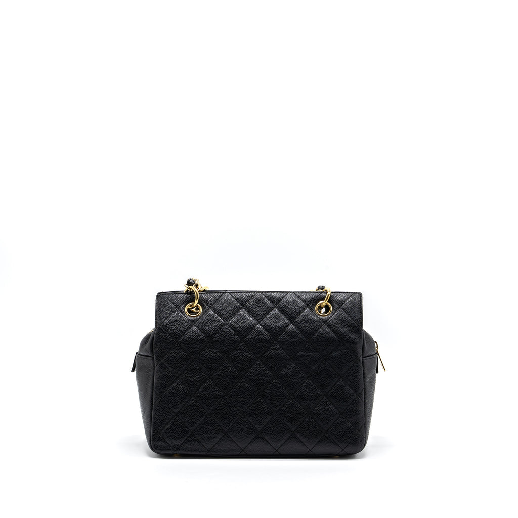 Chanel CC logo small shopping tote bag caviar black
