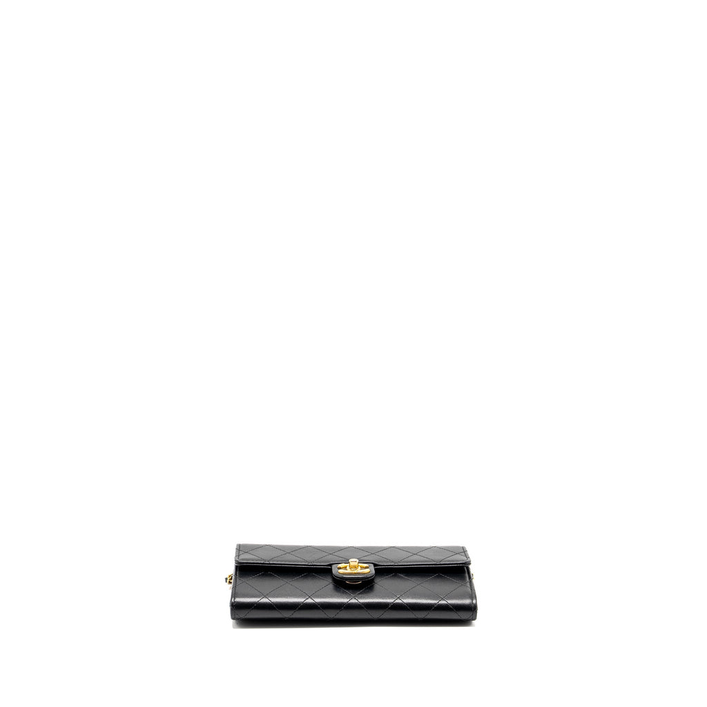 Chanel Quilted Pearl Long Wallet on Chain Goatskin Black