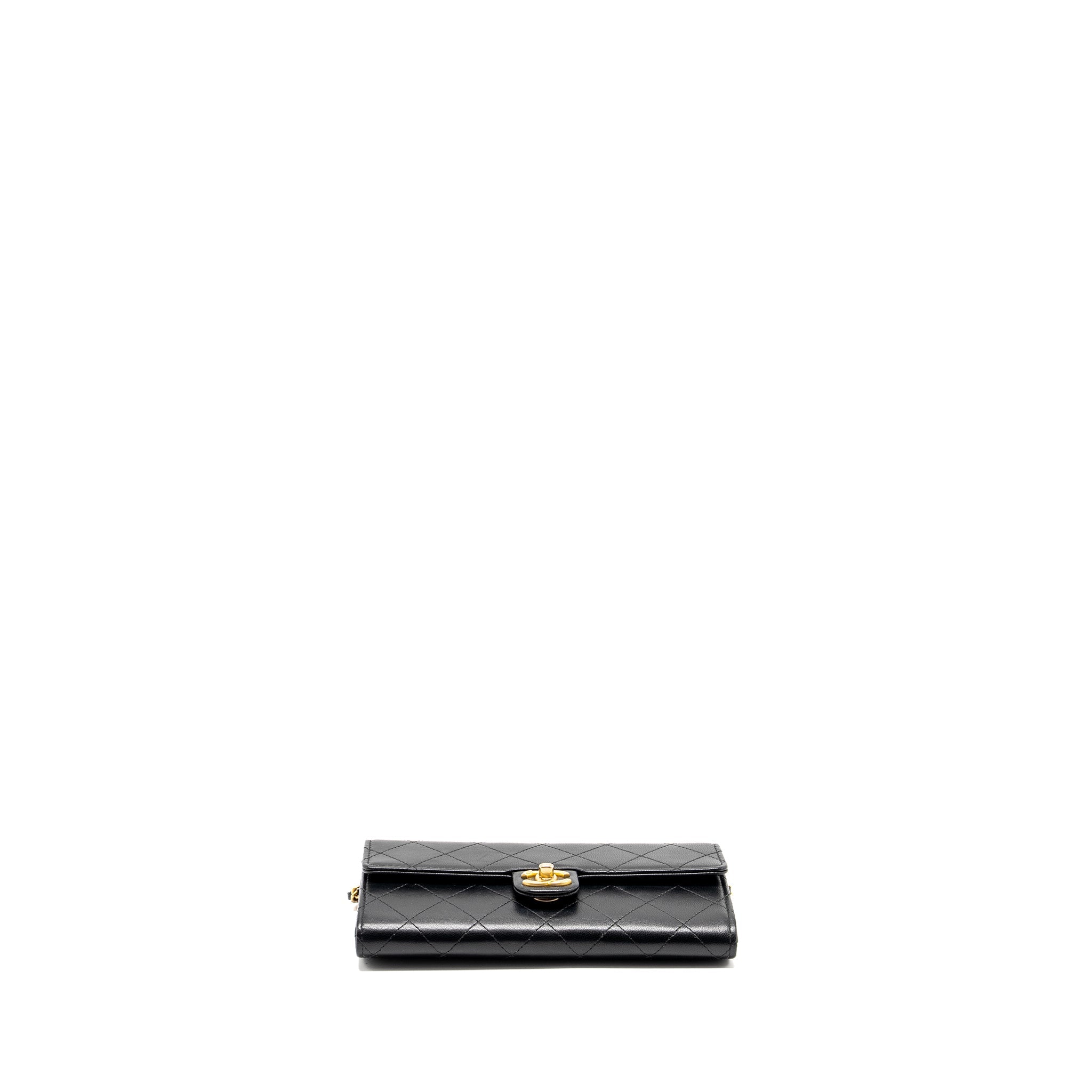 Chanel Quilted Pearl Long Wallet on Chain Goatskin Black