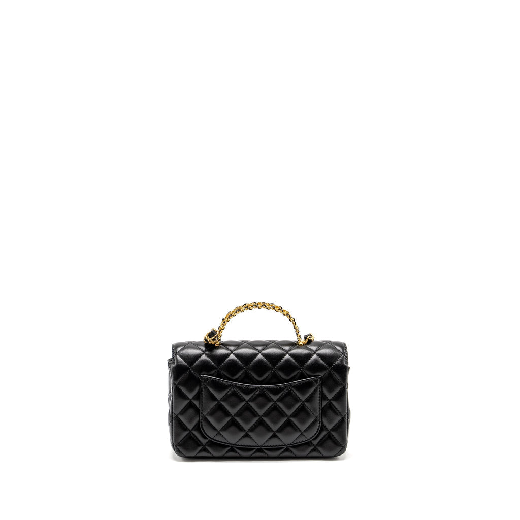 Chanel Detailed Top Handle Flap Bag Lambskin Black  (Microchip)