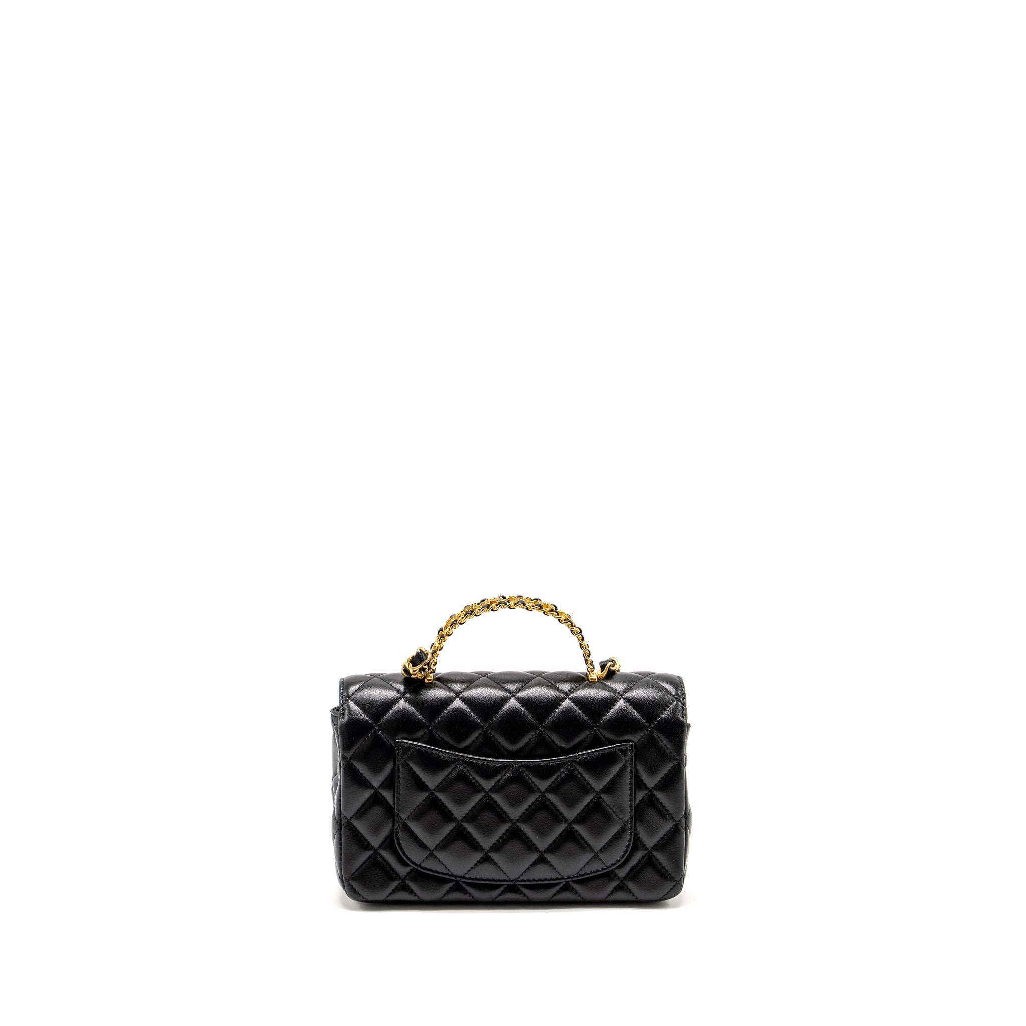 Chanel Detailed Top Handle Flap Bag Lambskin Black  (Microchip)