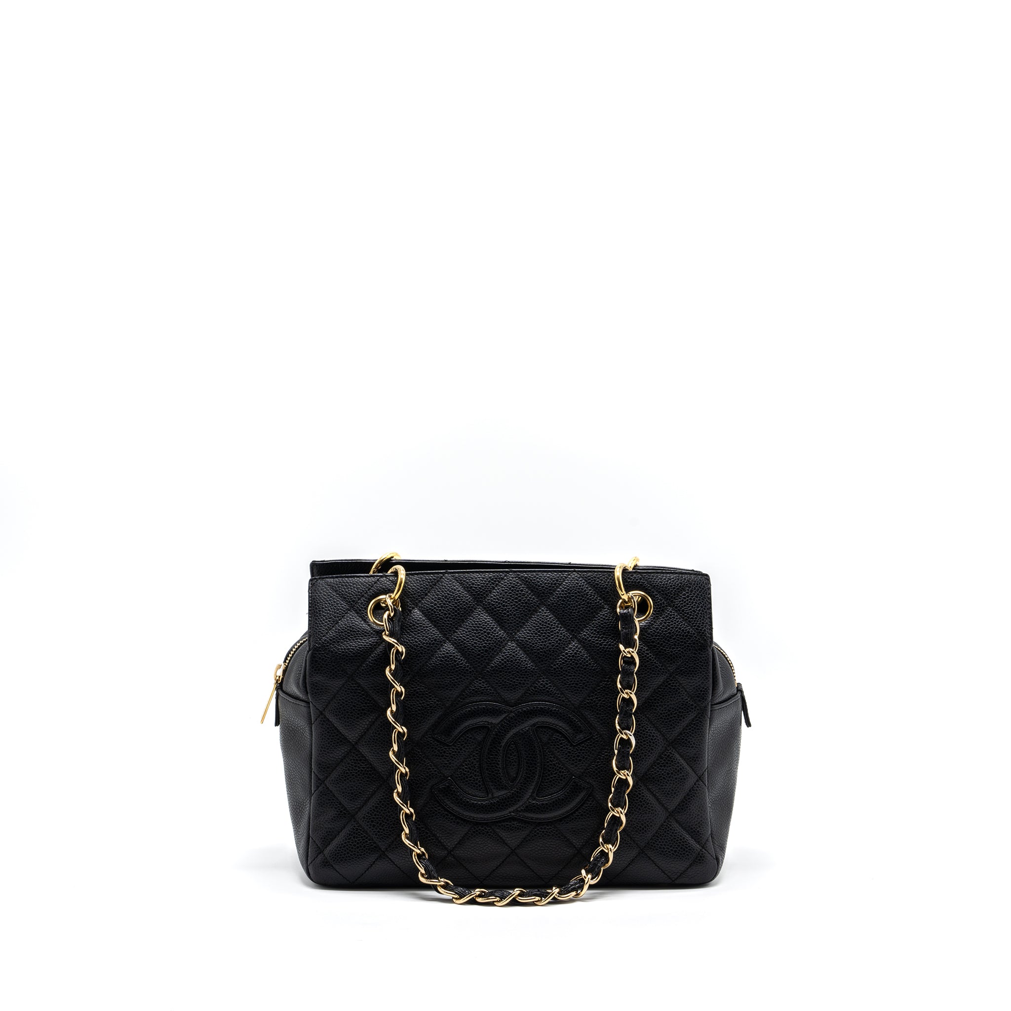Chanel CC logo small shopping tote bag caviar black
