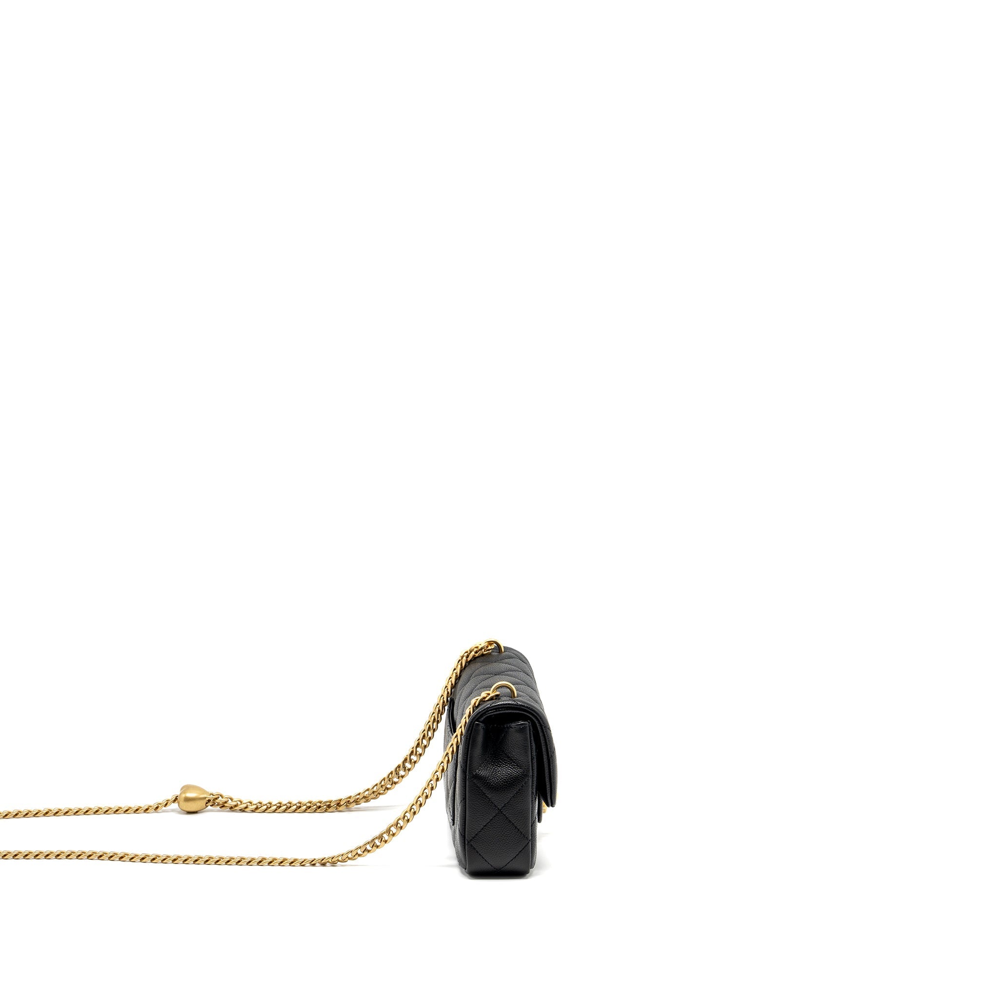 Chanel 24p Coco Love Mini Flap Bag Adjustable Chain Caviar Black Brush  (Microchip)