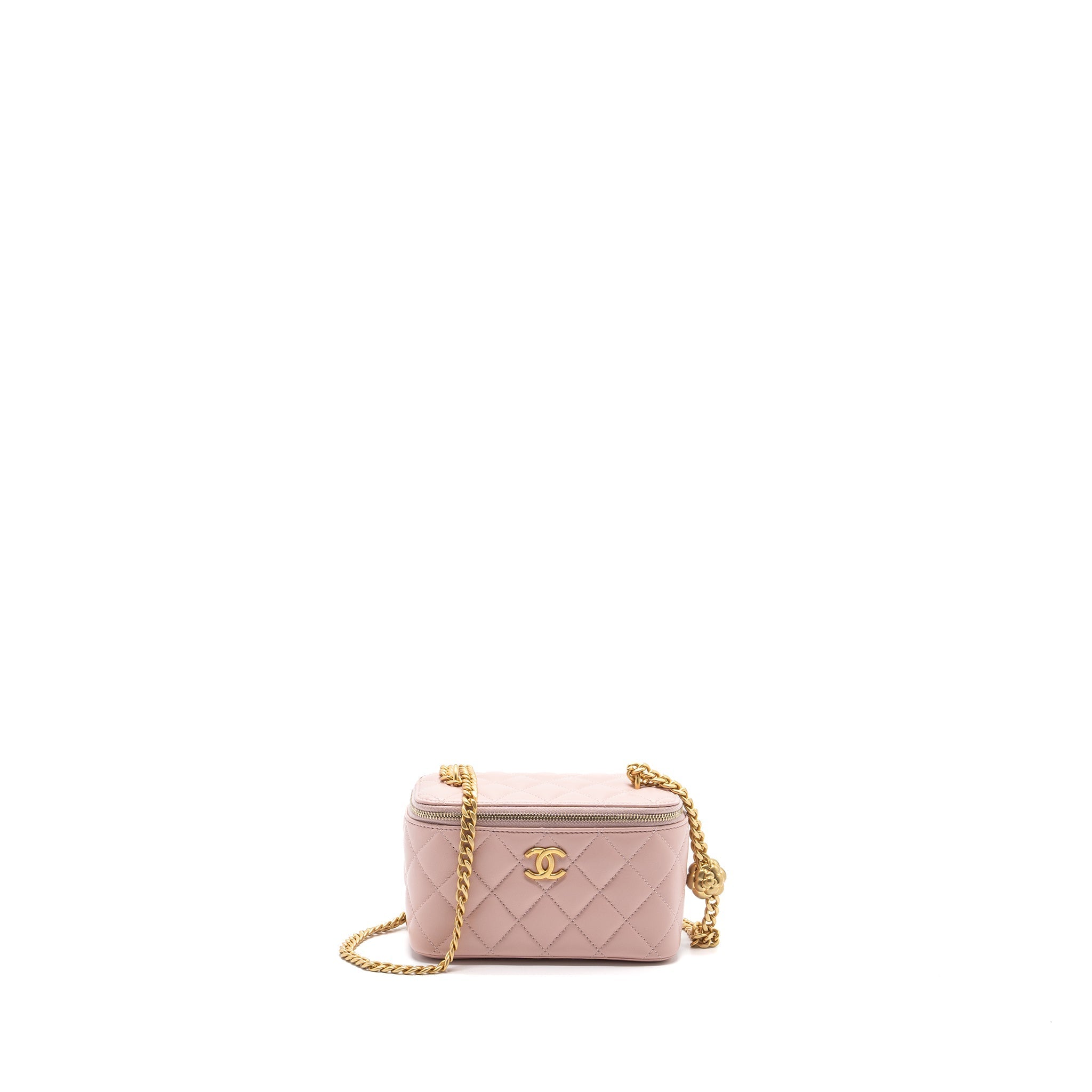 Chanel Long Vanity Case Camellia Chain Lambskin  Light Pink  (Microchip)