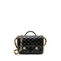 Chanel Double pocket top handle messanger bag shiny calfskin black  (microchip )