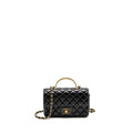 Chanel Detailed Top Handle Flap Bag Lambskin Black  (Microchip)