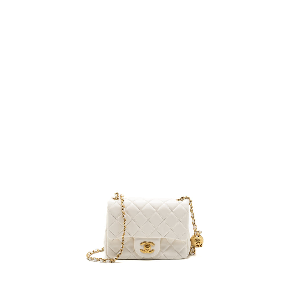 Chanel Pearl crush mini square flap bag lambskin white  (microchip)