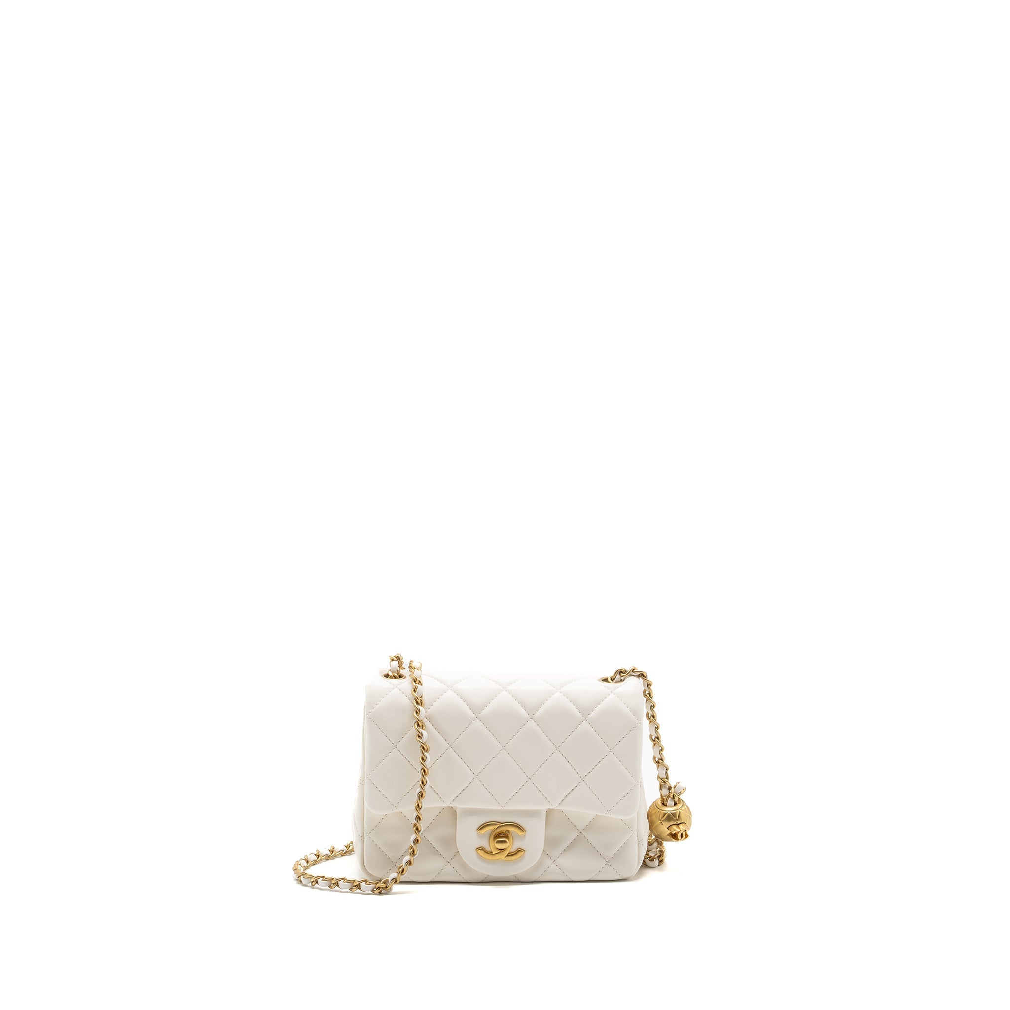 Chanel Pearl crush mini square flap bag lambskin white  (microchip)