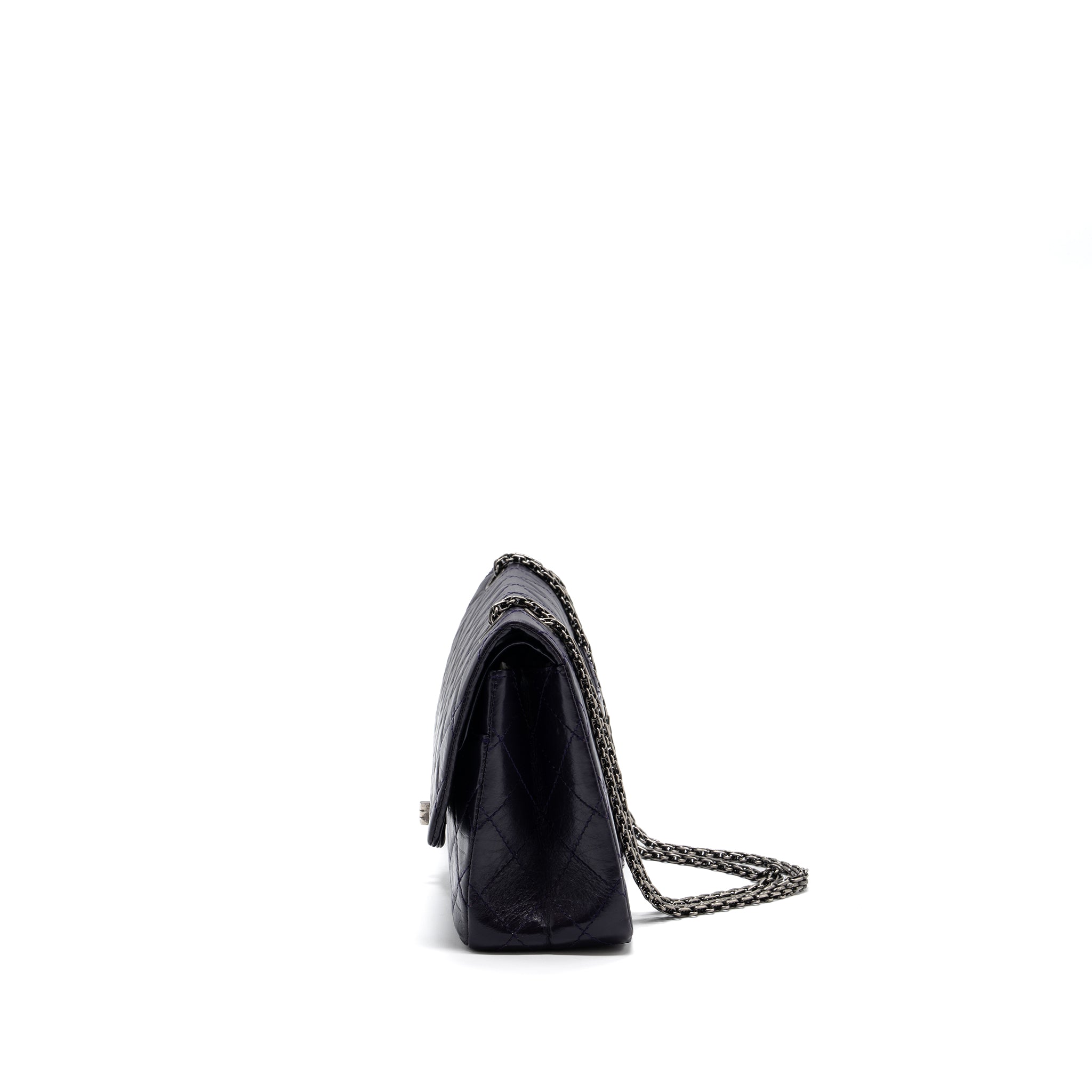 CHANEL Large 2.55  REISSUE FLAP BAG AGED CALFSKIN DARK PURPLE RUTHENIUM HARDWARE