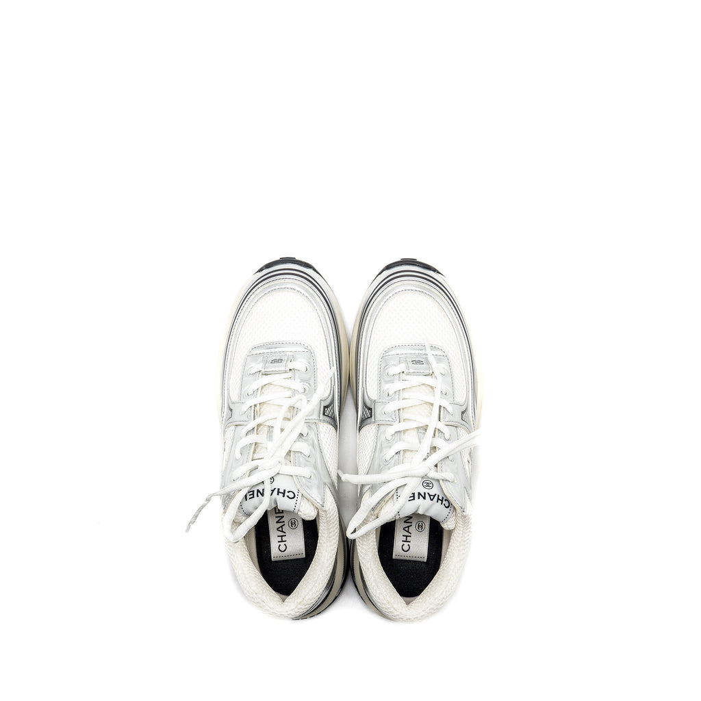 CHANEL Size 36.5 Metallic Trainer/Sneaker Silver/White