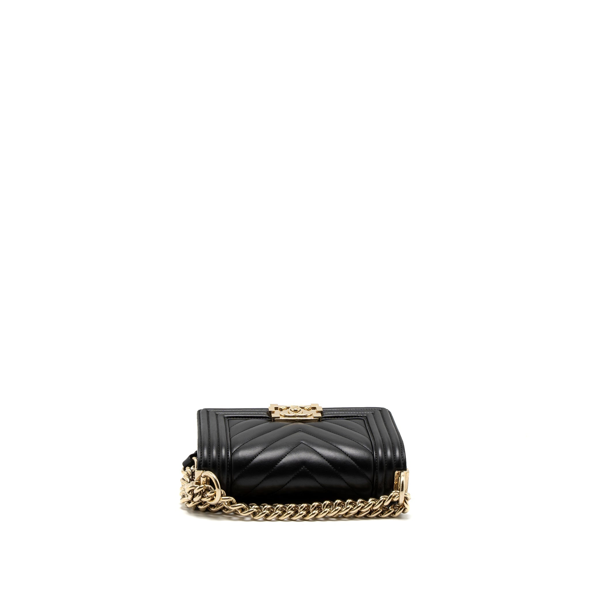 Chanel Small Chevron Boy Bag Lambskin Black