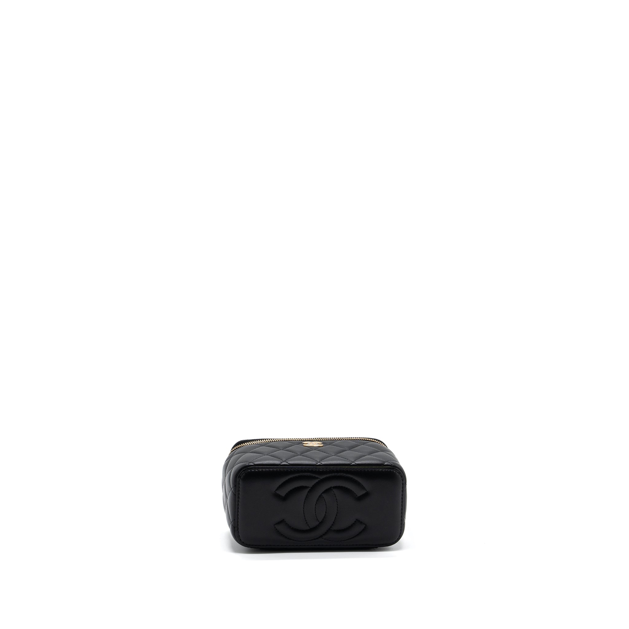 Chanel top handle long vanity with chain lambskin black  (microchip)