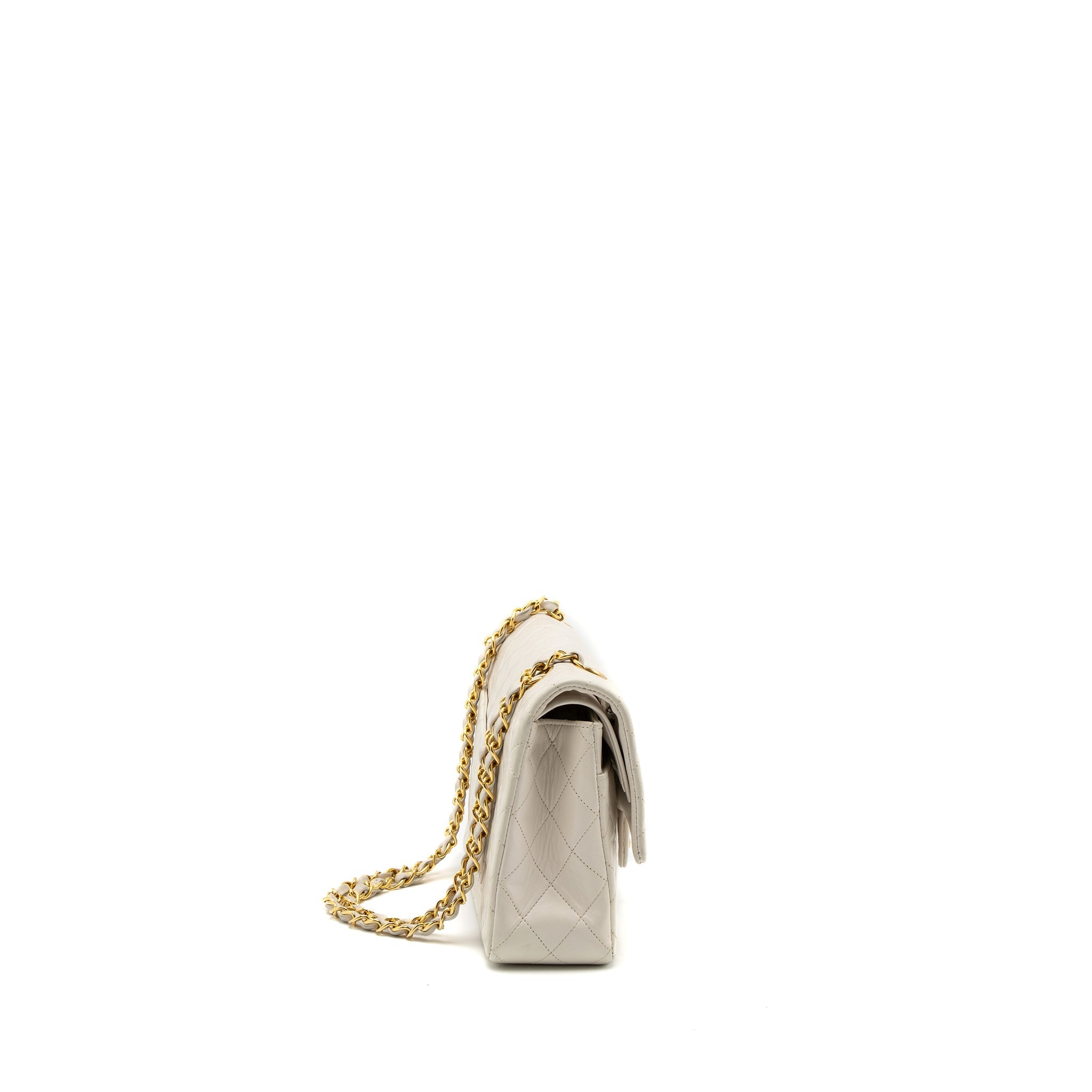 Chanel Vintage Medium Classic Double Flap Bag Lambskin White