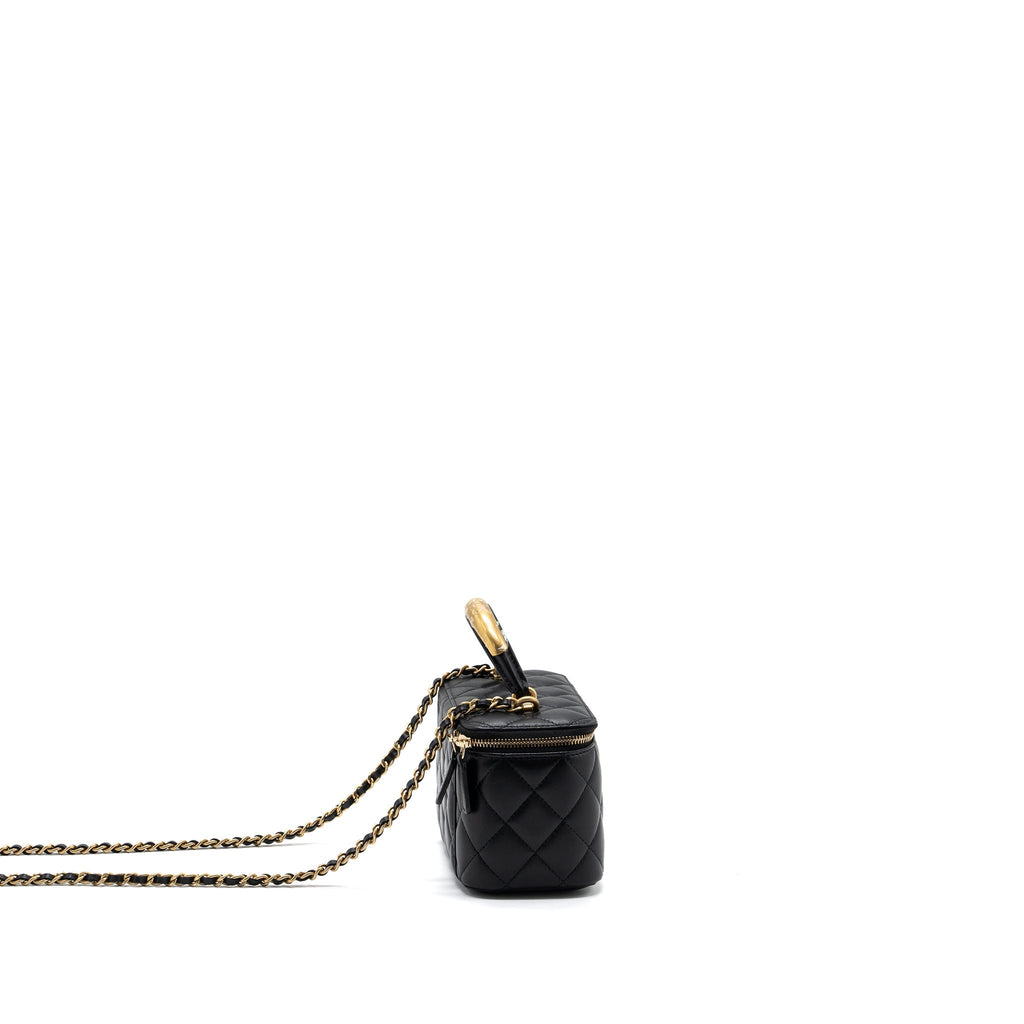 Chanel top handle long vanity with chain lambskin black  (microchip)