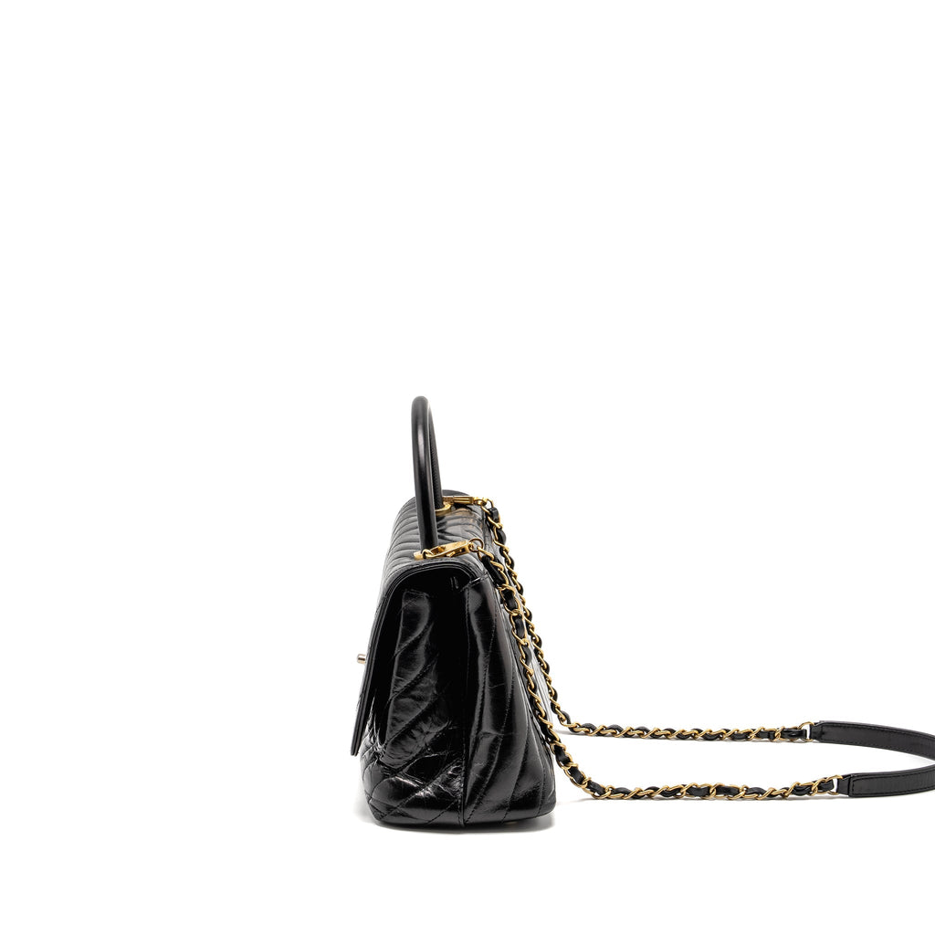 Chanel Medium Coco Handle Chevron Calfskin Black
