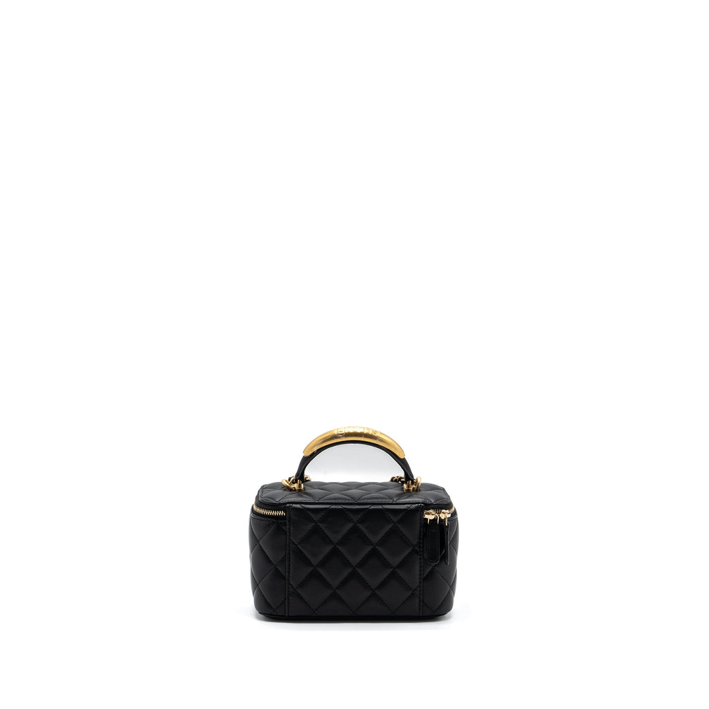 Chanel top handle long vanity with chain lambskin black  (microchip)
