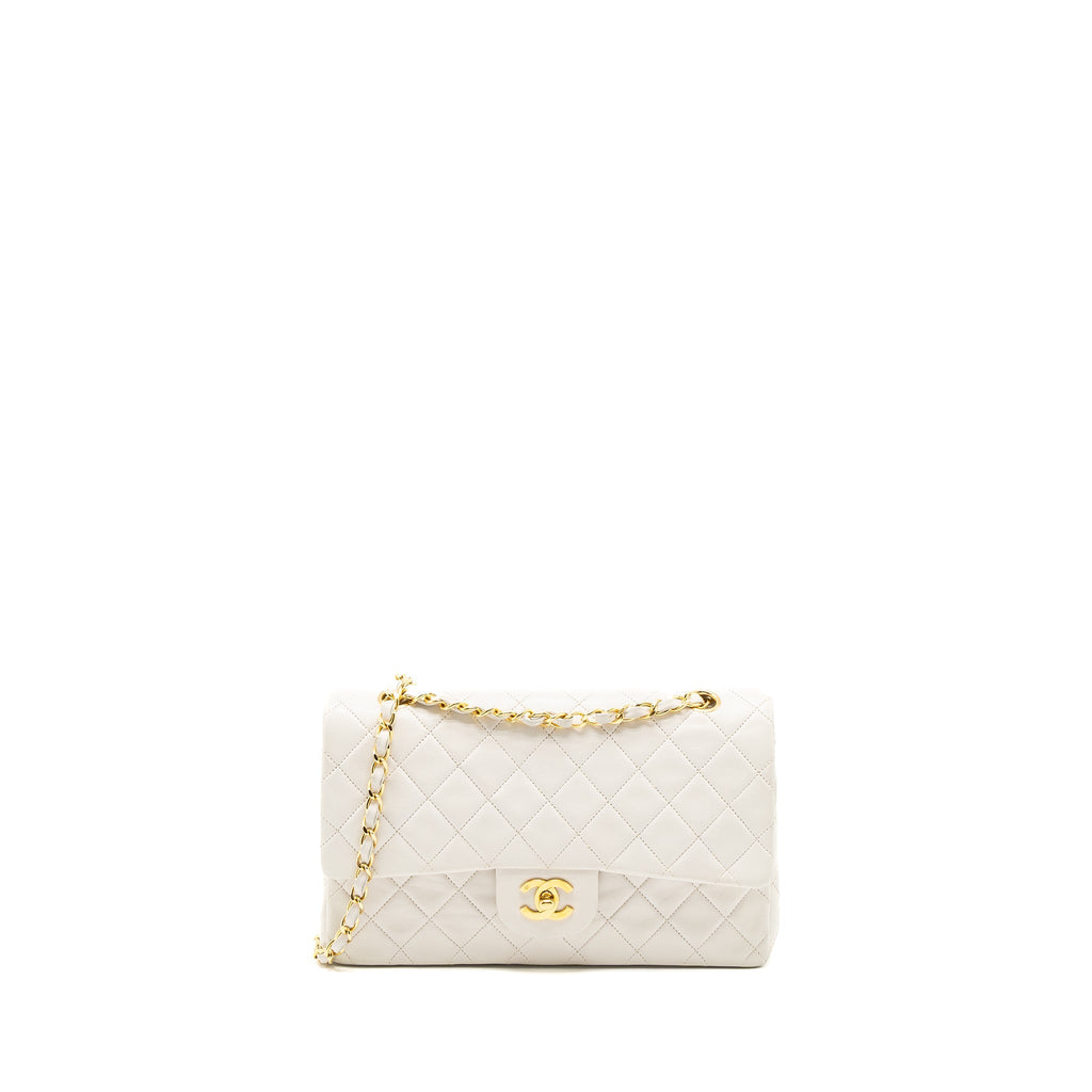 Chanel Vintage Medium Classic Double Flap Bag Lambskin White